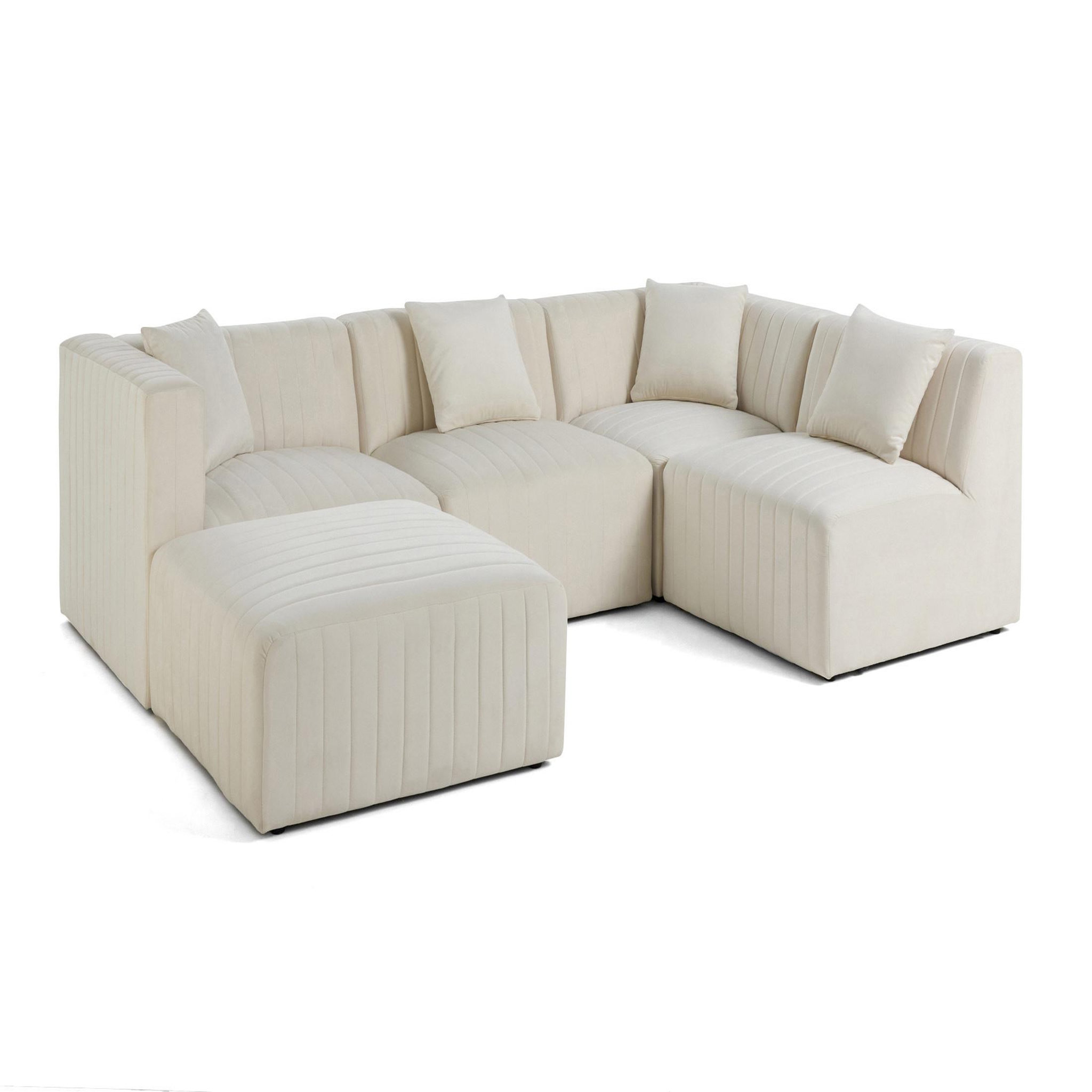 Voir la diapositive 1 : LISA DESIGN Nova - canapé modulable d'angle droit - 5 places - avec pouf d'appoint - en velours