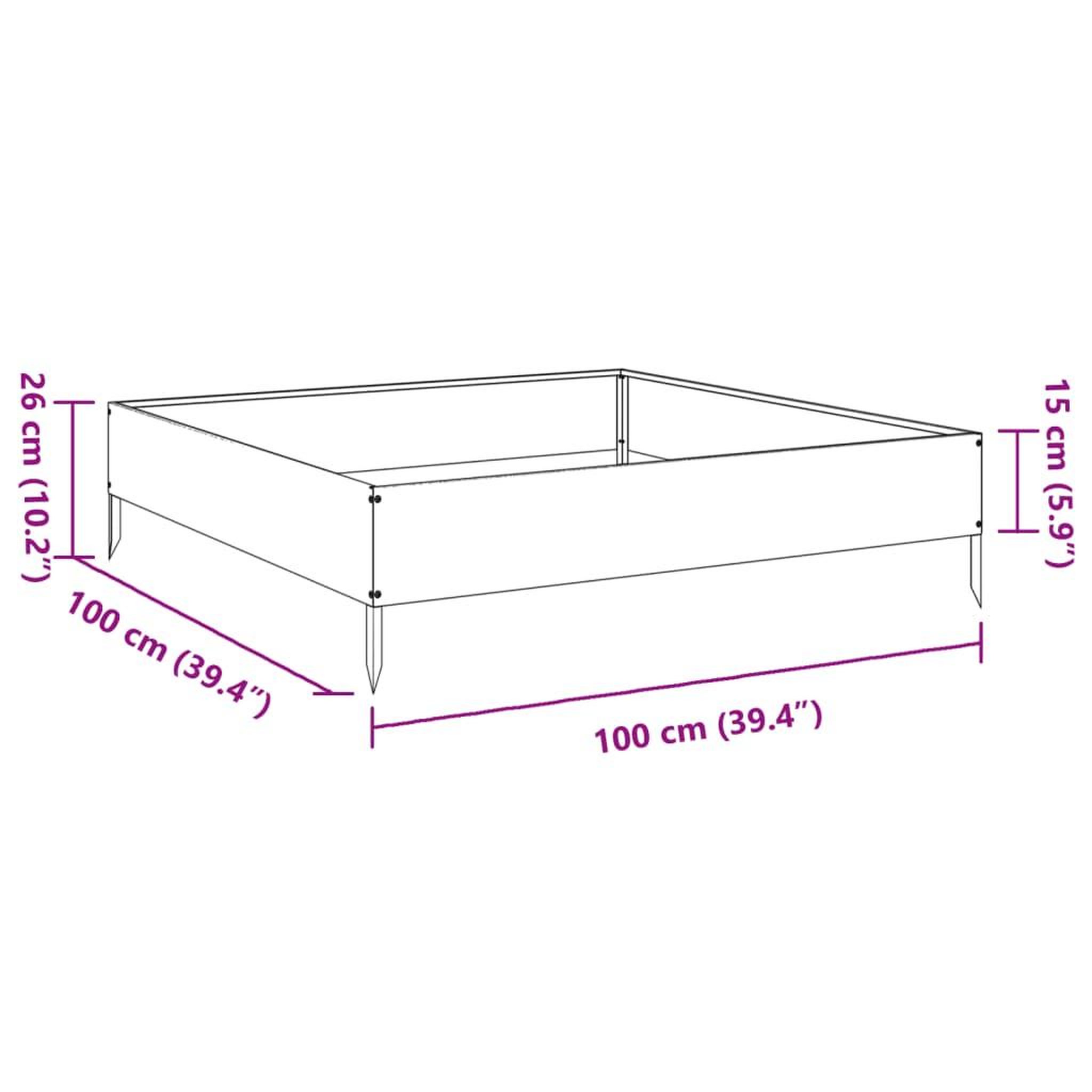 Voir la diapositive 6 : VIDAXL Lit sureleve de jardin 100x100x26 cm acier inoxydable