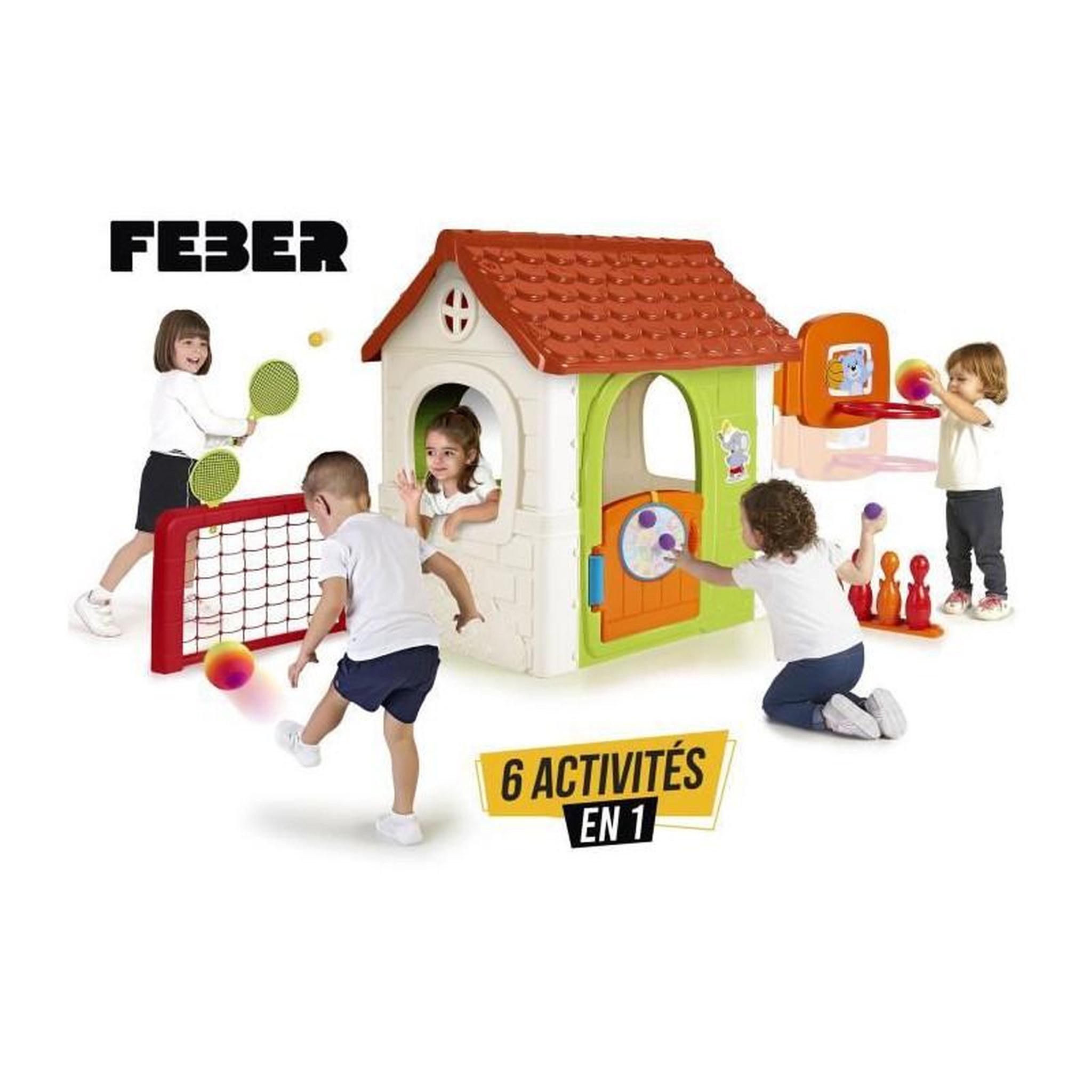 Voir la diapositive 2 : FEBER FEBER - Maison de jeu avec 6 activités sportives inclues et accessoires
