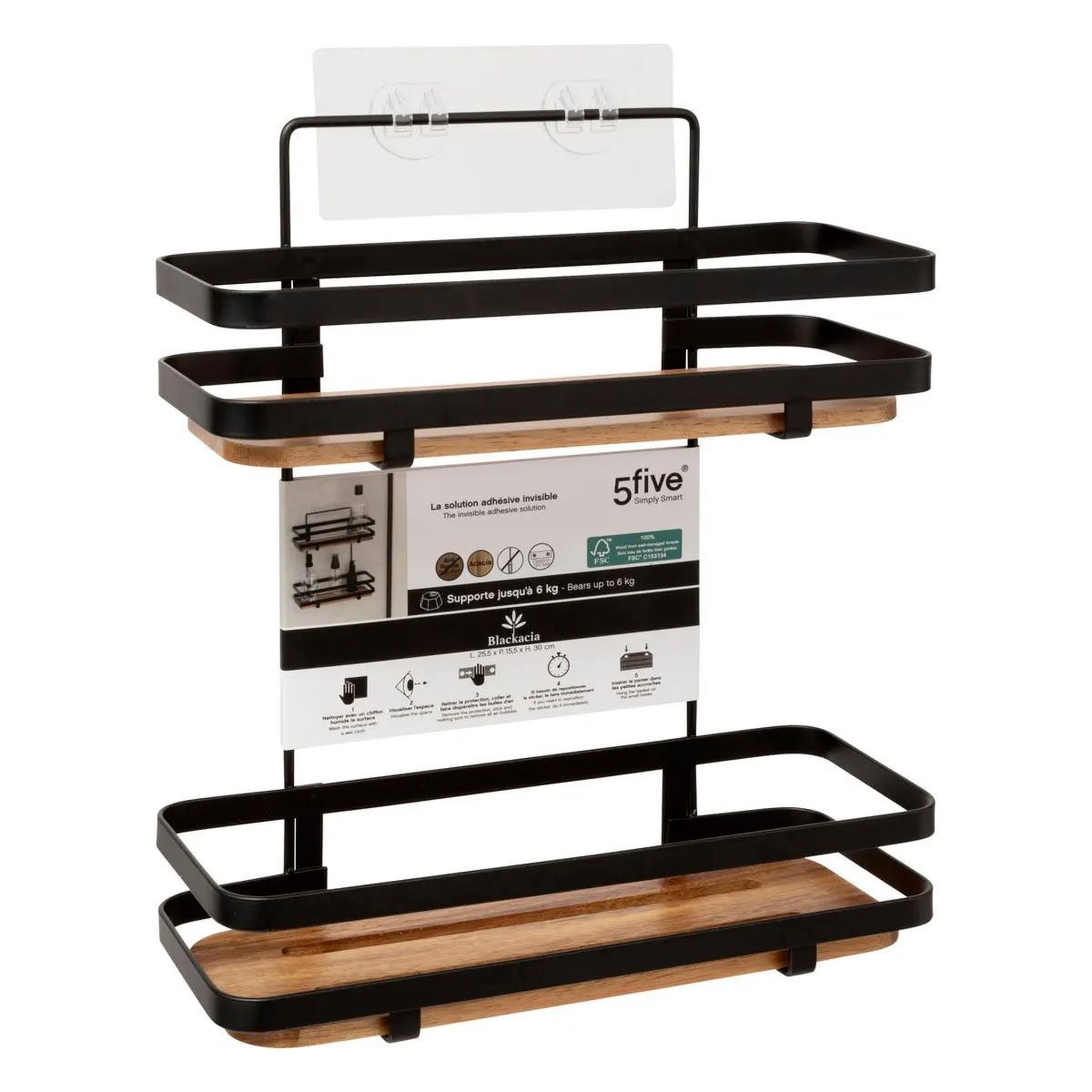 Voir la diapositive 6 : FIVE Serviteur de douche en bois  blackacia  30cm noir