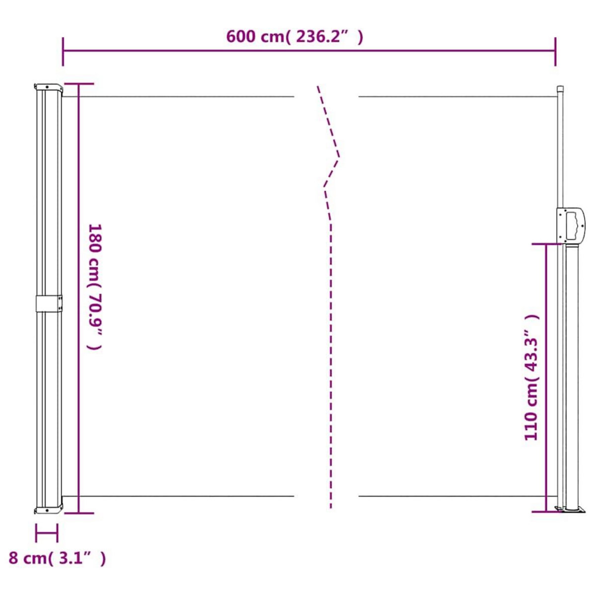 VIDAXL Auvent lateral retractable noir 180x600 cm