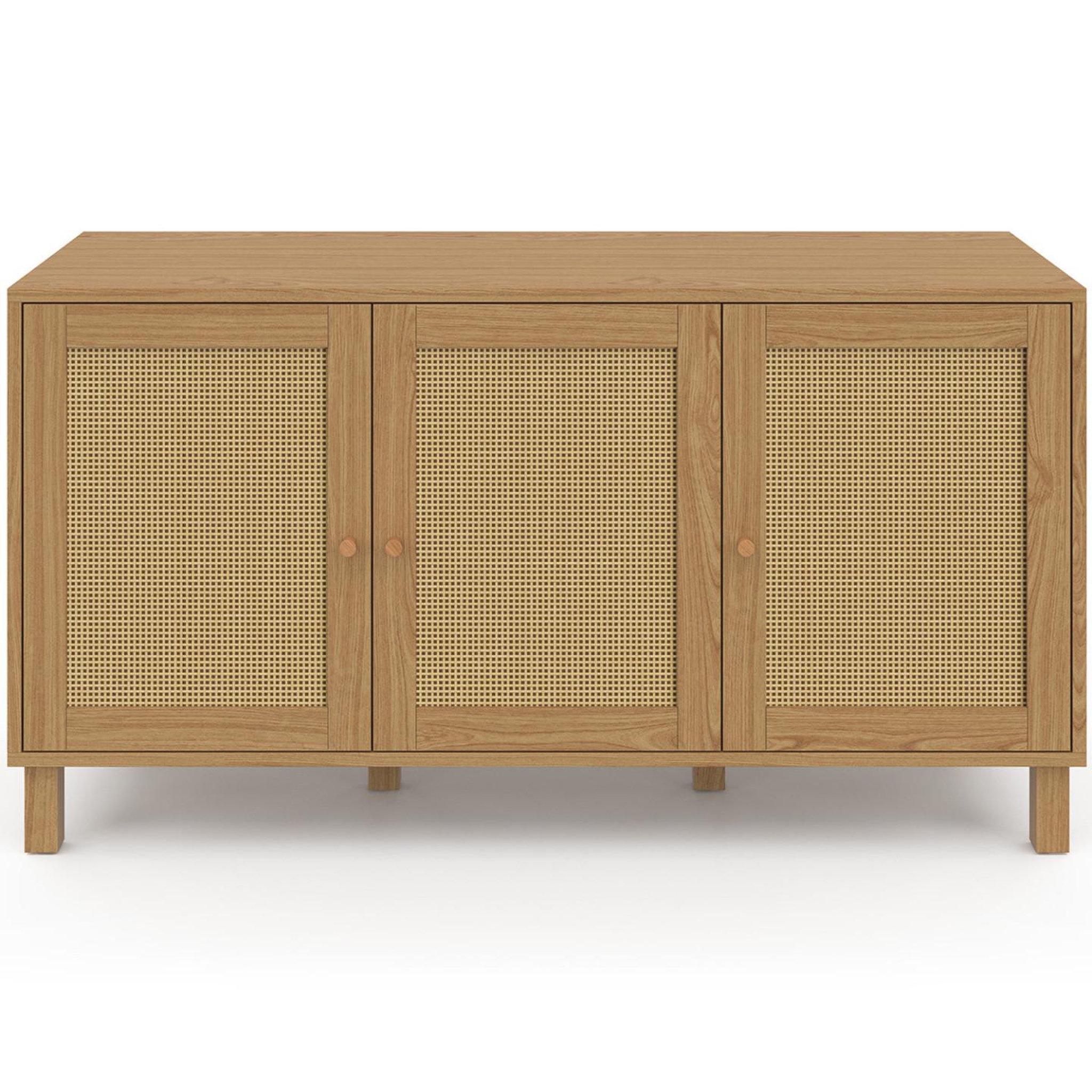 Voir la diapositive 3 : ID MARKET Buffet bas vintage 113 cm HANAE 3 portes effet naturel cannage