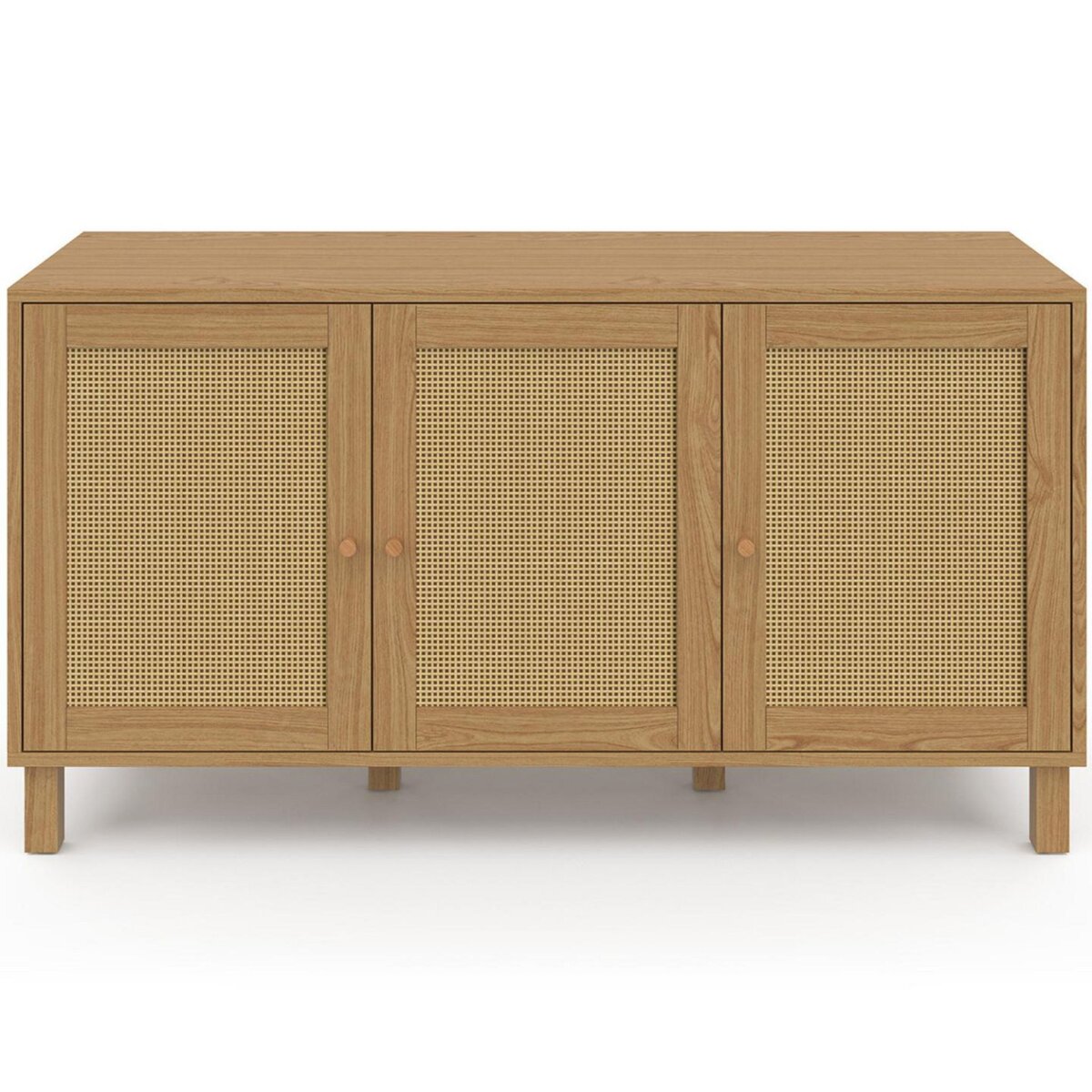 ID MARKET Buffet bas vintage 113 cm HANAE 3 portes effet naturel cannage