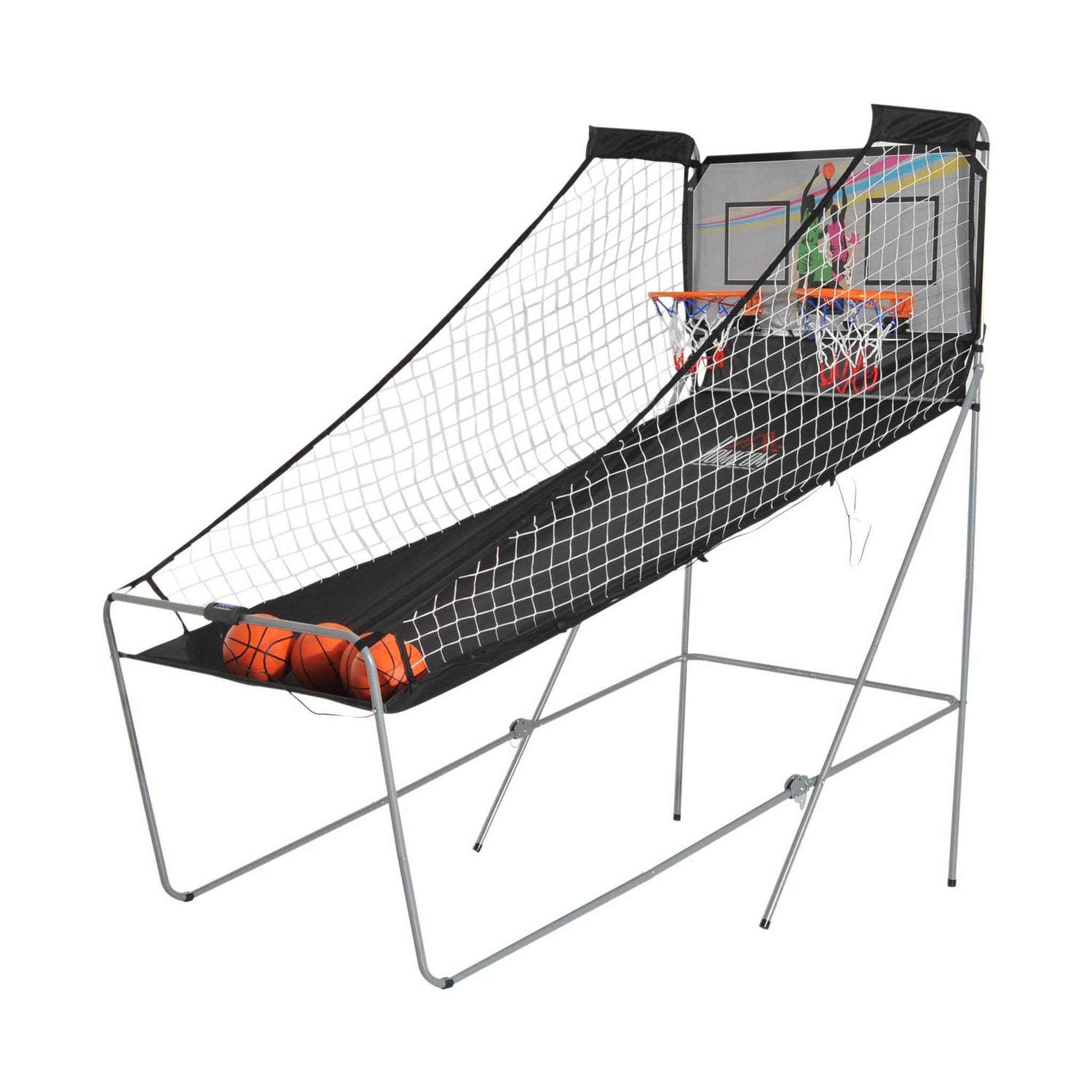 HOMCOM Panier de basket pliable jeu de basketball arcade double shootout double panier compteur électronique 4 ballons et pompe acier noir et blanc