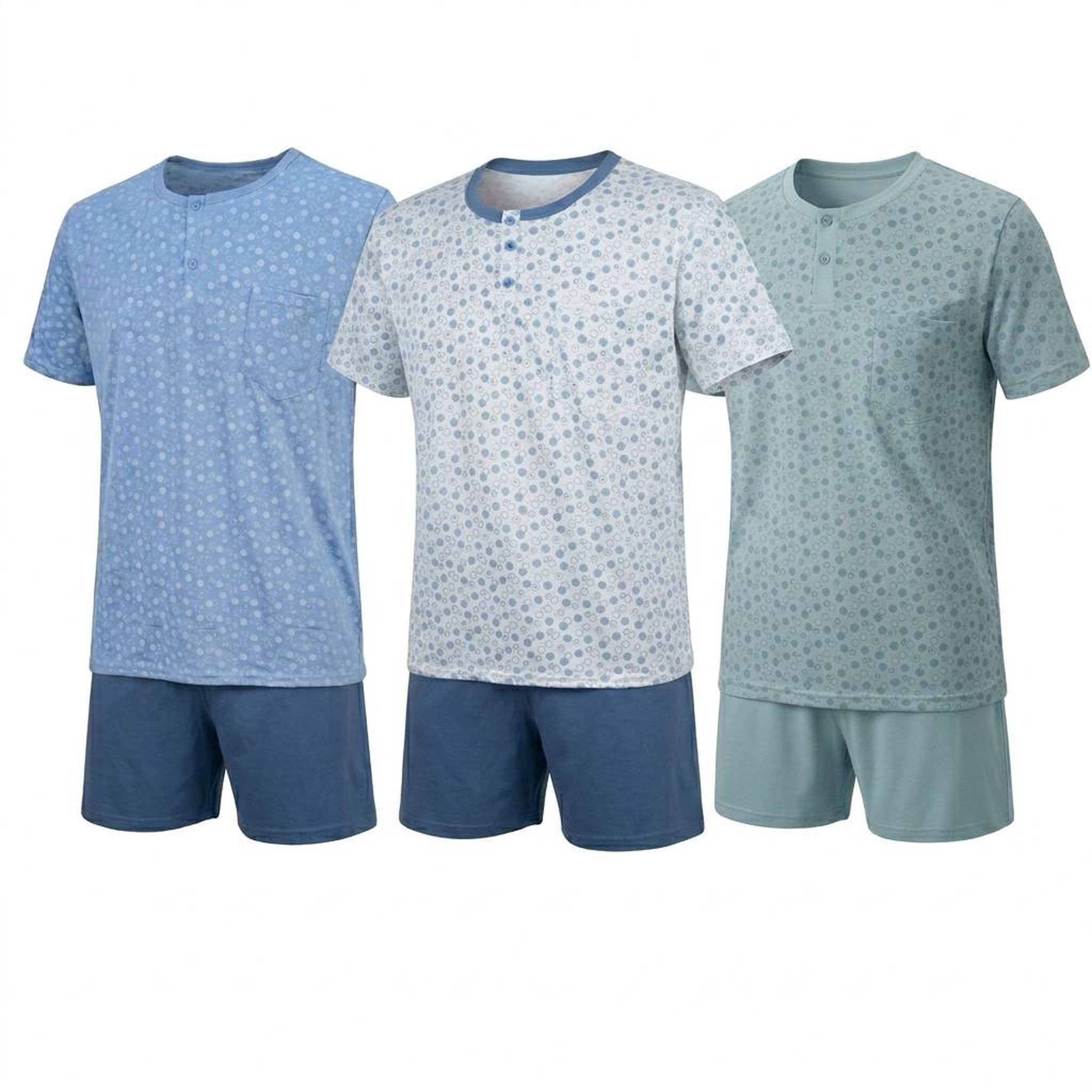 Voir la diapositive 1 : OZABI OZABI Pack 3 Pyjamas Courts Homme Coton Majoritaire, Col Bouton