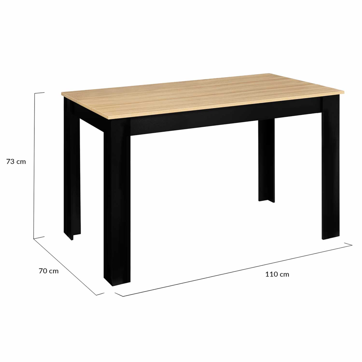ID MARKET Table à manger rectangle ROZY 4 personnes noire plateau façon hêtre 110 cm