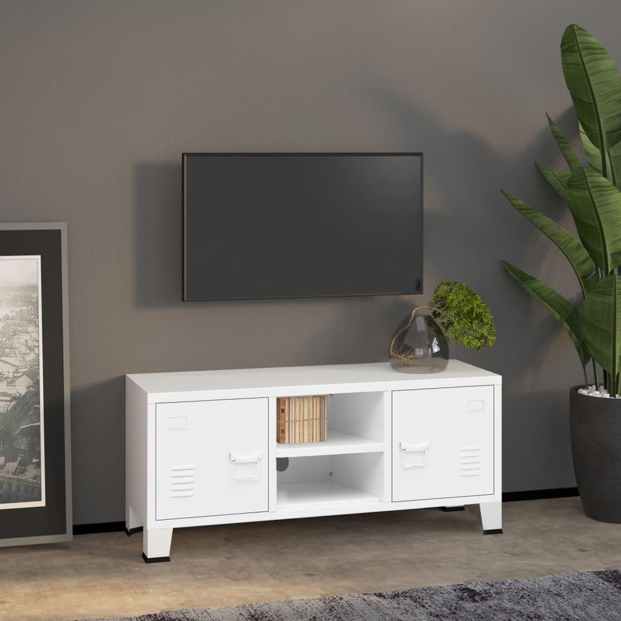 VIDAXL Meuble TV industriel Blanc 105x35x42 cm Metal