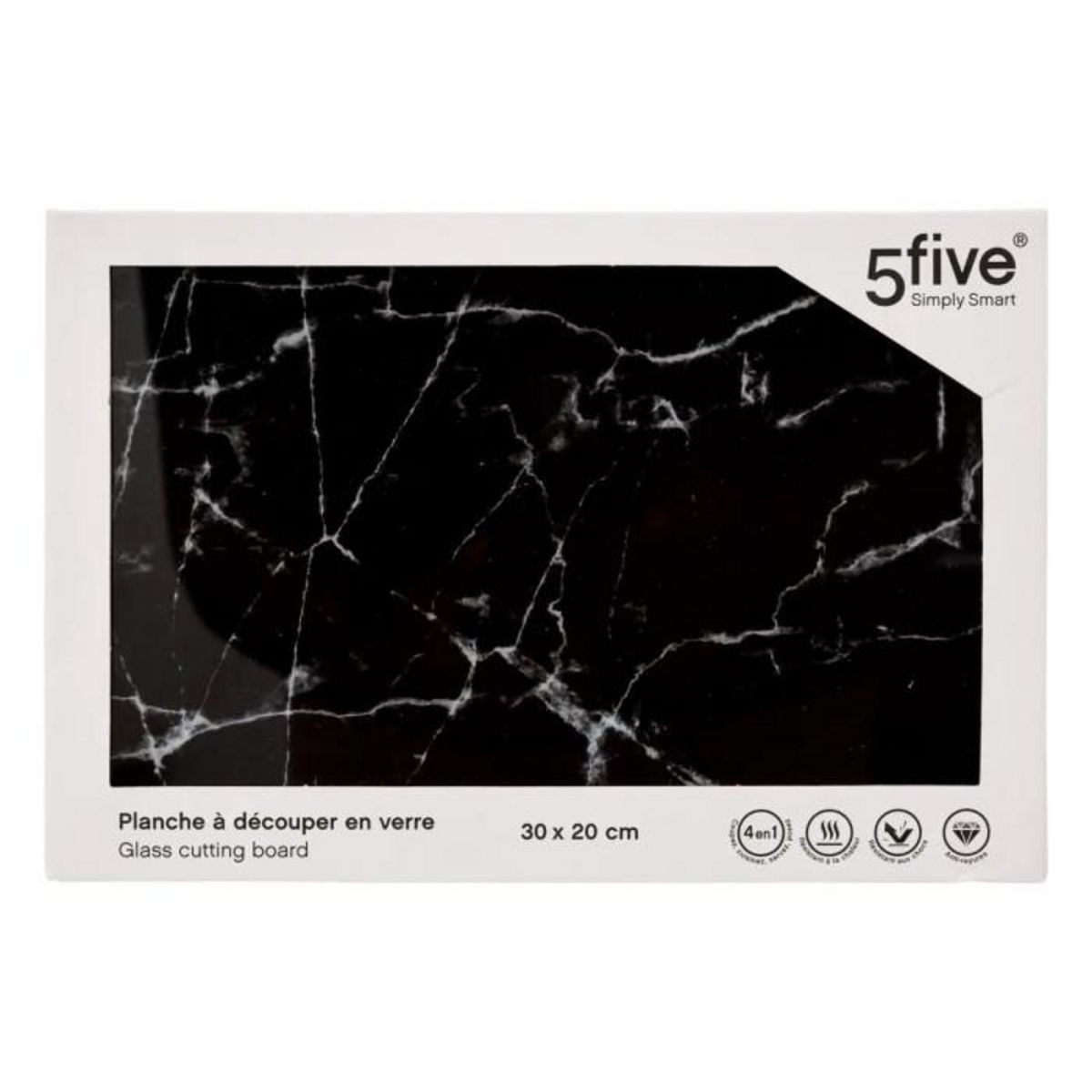FIVE Planche à Découper en Verre  Marbre  30cm Noir
