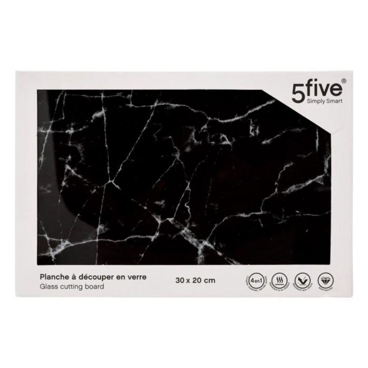 FIVE Planche à Découper en Verre  Marbre  30cm Noir