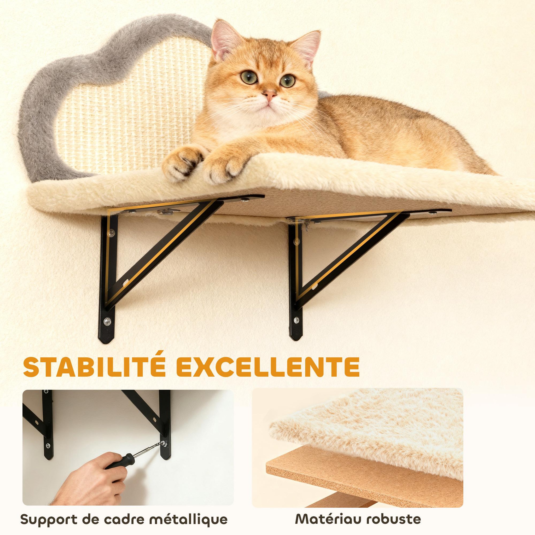 Voir la diapositive 6 : PAWHUT Arbre à chat design mural - parcours mural en bois pour chat 6 pièces variées - crème gris