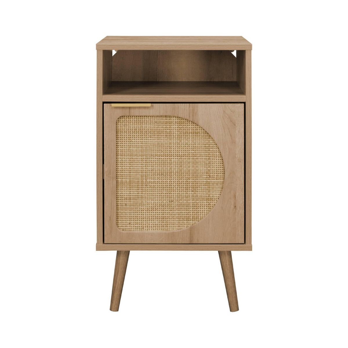 SWEEEK Table de chevet. Eva. décor bois et cannage arrondi. une porte. un espace de rangement. L40 x l39 x H70cm