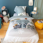COTE DECO Housse de couette enfant 140x200 + 1 taie Eléphant