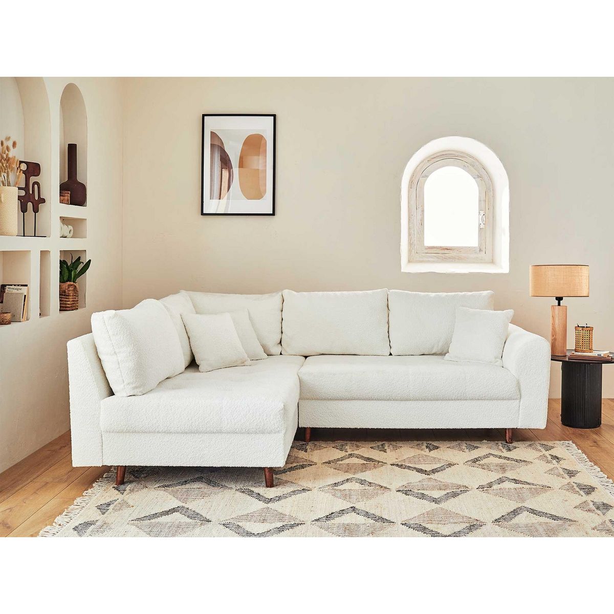 LISA DESIGN Rune - canapé d'angle gauche - 4 places - avec pouf d'appoint - en tissu bouclette