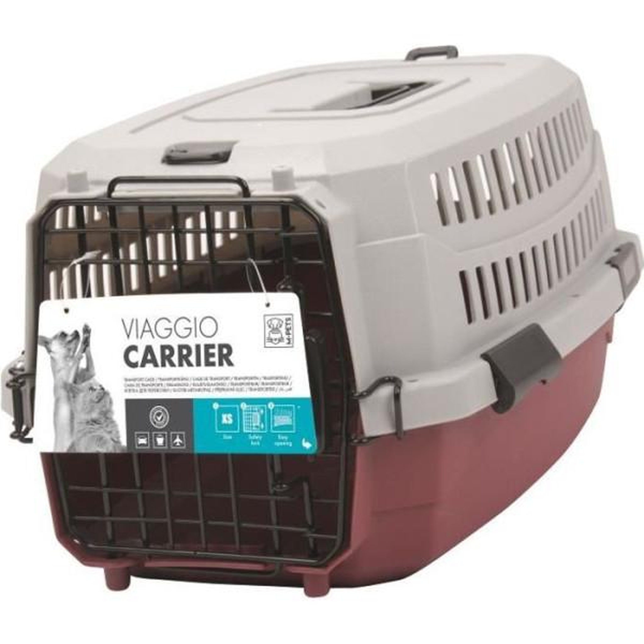 M PETS M-PETS Caisse de transport Viaggio Carrier S - 58,4x38,7x33cm - Bordeaux et gris - Pour chien et chat