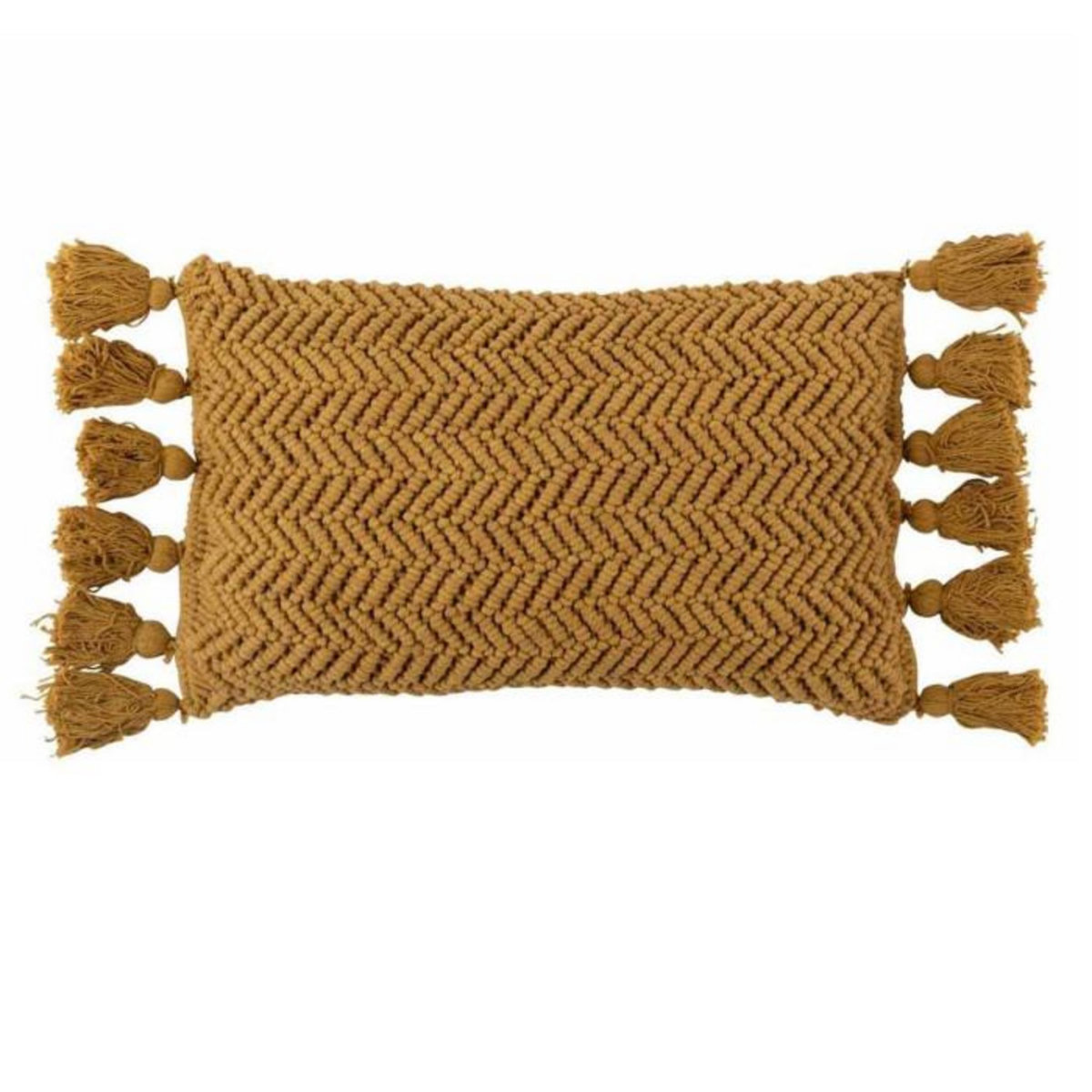 Paris Prix Coussin Déco à Pompons  Floche  30x60cm Ocre