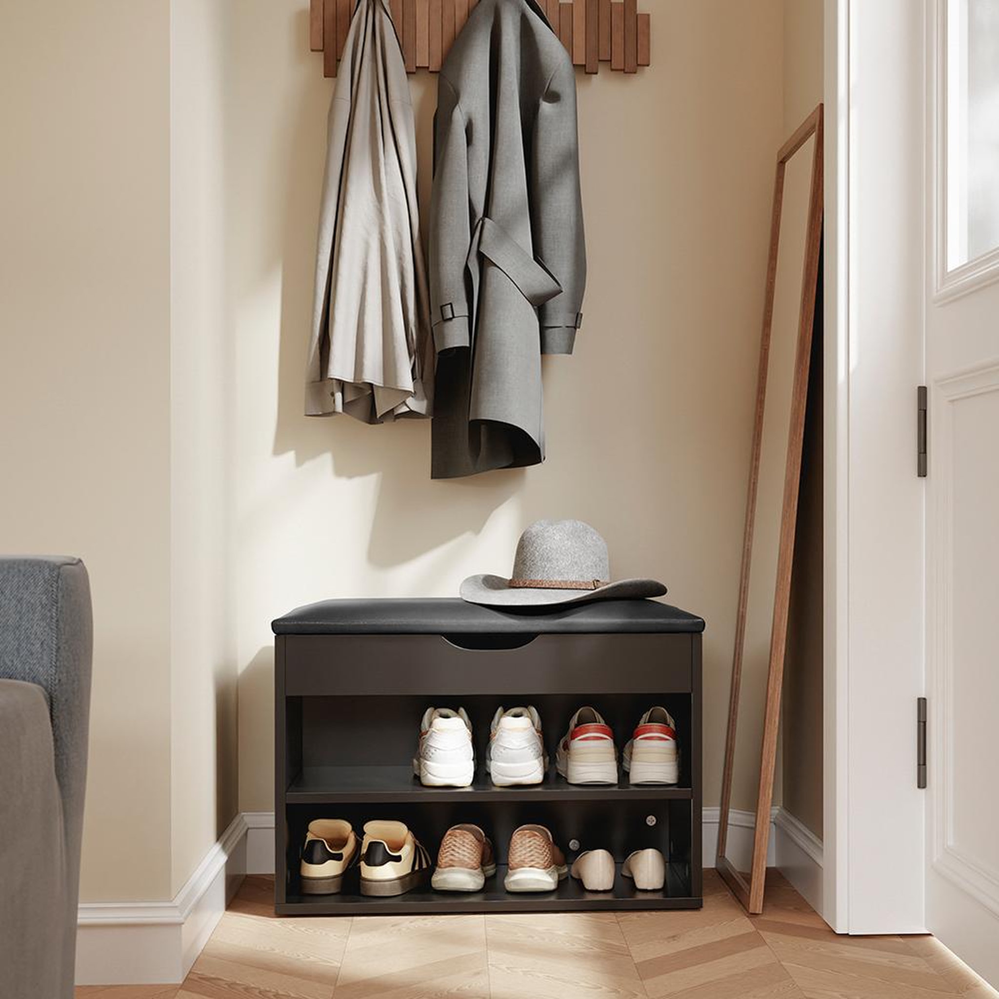 Voir la diapositive 6 : SOBUY Banc Rangement Chaussures Noir 60x30x43cm FSR25-SCH