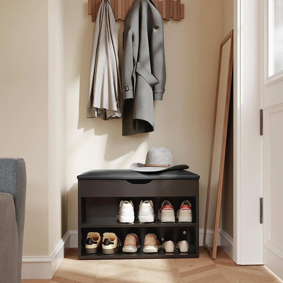 SOBUY Banc Rangement Chaussures Noir 60x30x43cm FSR25-SCH