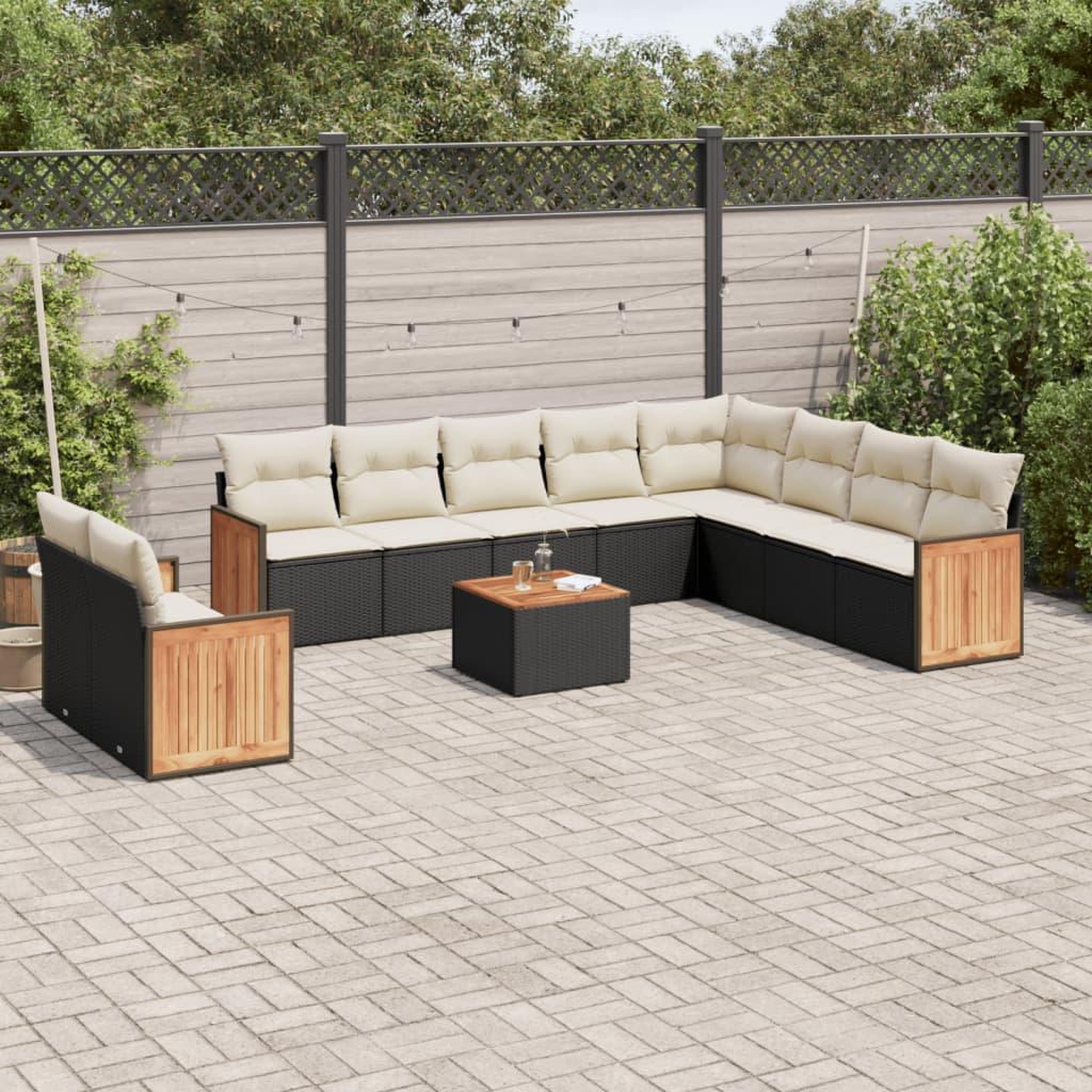 VIDAXL Salon de jardin 11 pcs avec coussins noir resine tressee