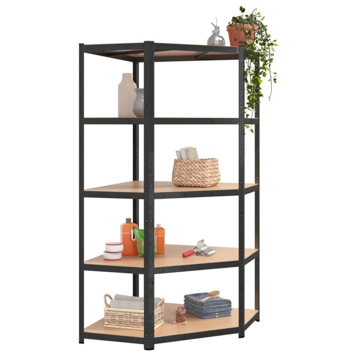 VIDAXL Etagere d'angle 5 niveaux Gris Acier et bois d'ingenierie