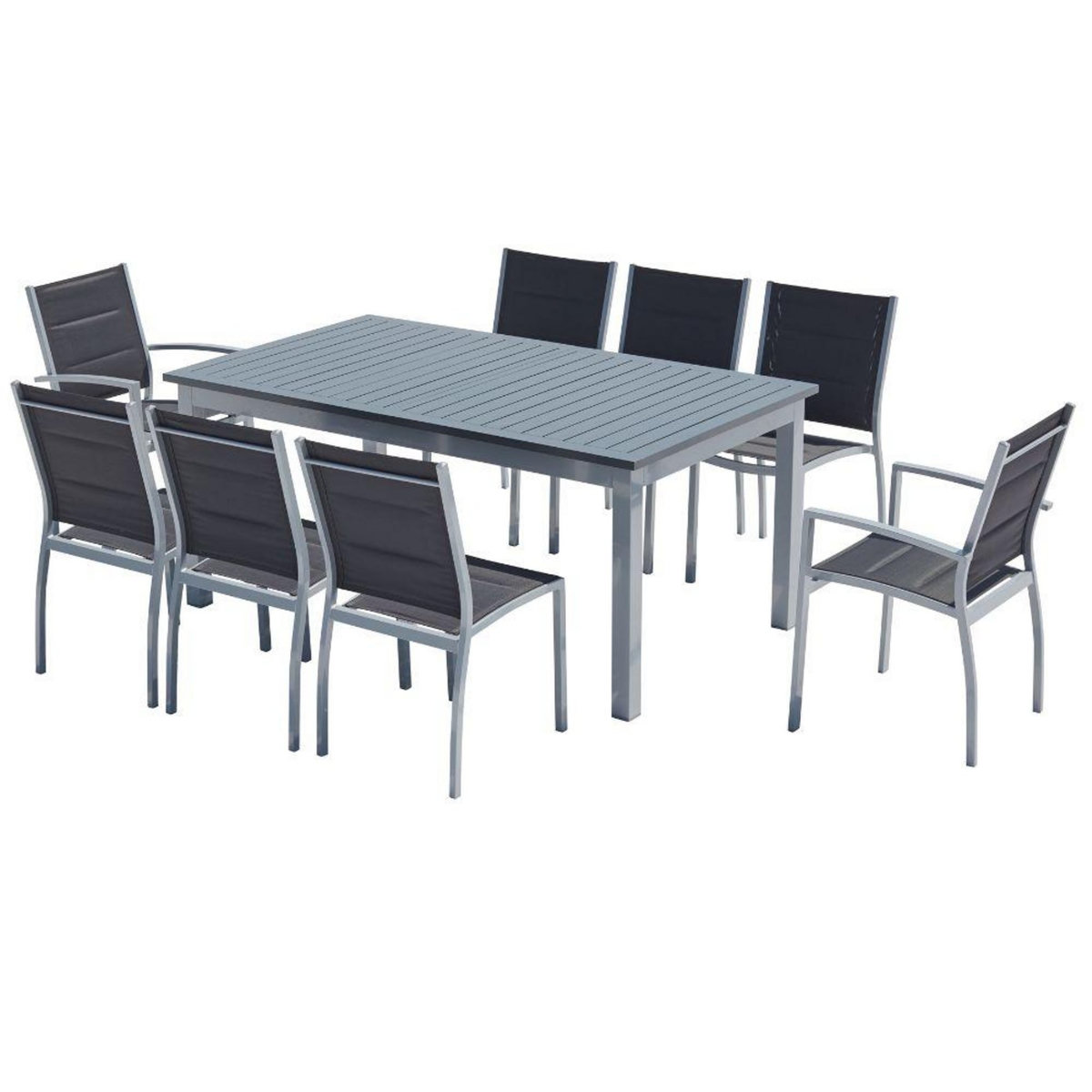 CONCEPT USINE Table de jardin extensible et 8 chaises alu-toile PVC gris AREZZO