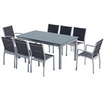 CONCEPT USINE Table de jardin extensible et 8 chaises alu-toile PVC gris AREZZO