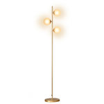 ID MARKET Lampadaire sur pied en métal doré avec 3 abat-jours globe verre