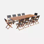SWEEEK Salon de jardin en bois Almeria, grande table extensible 200 à 300cm rectangulaire 2 fauteuils 8 chaises eucalyptus et textilène. Coloris disponibles : Gris, Noir, Vert, Orange, Blanc
