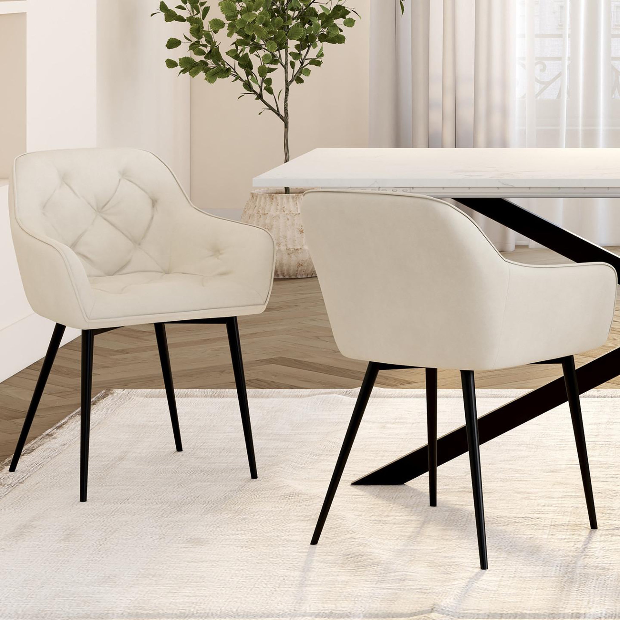 Voir la diapositive 2 : ID MARKET Lot de 2 chaises de salle à manger, fauteuils de table capitonnés lya velours beige