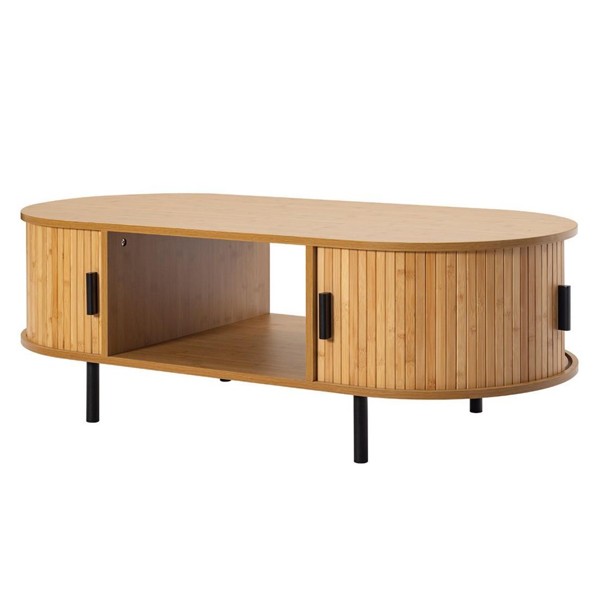 BEST MOBILIER Kofu - table basse - bambou - 2 portes et 1 niche - 120 cm