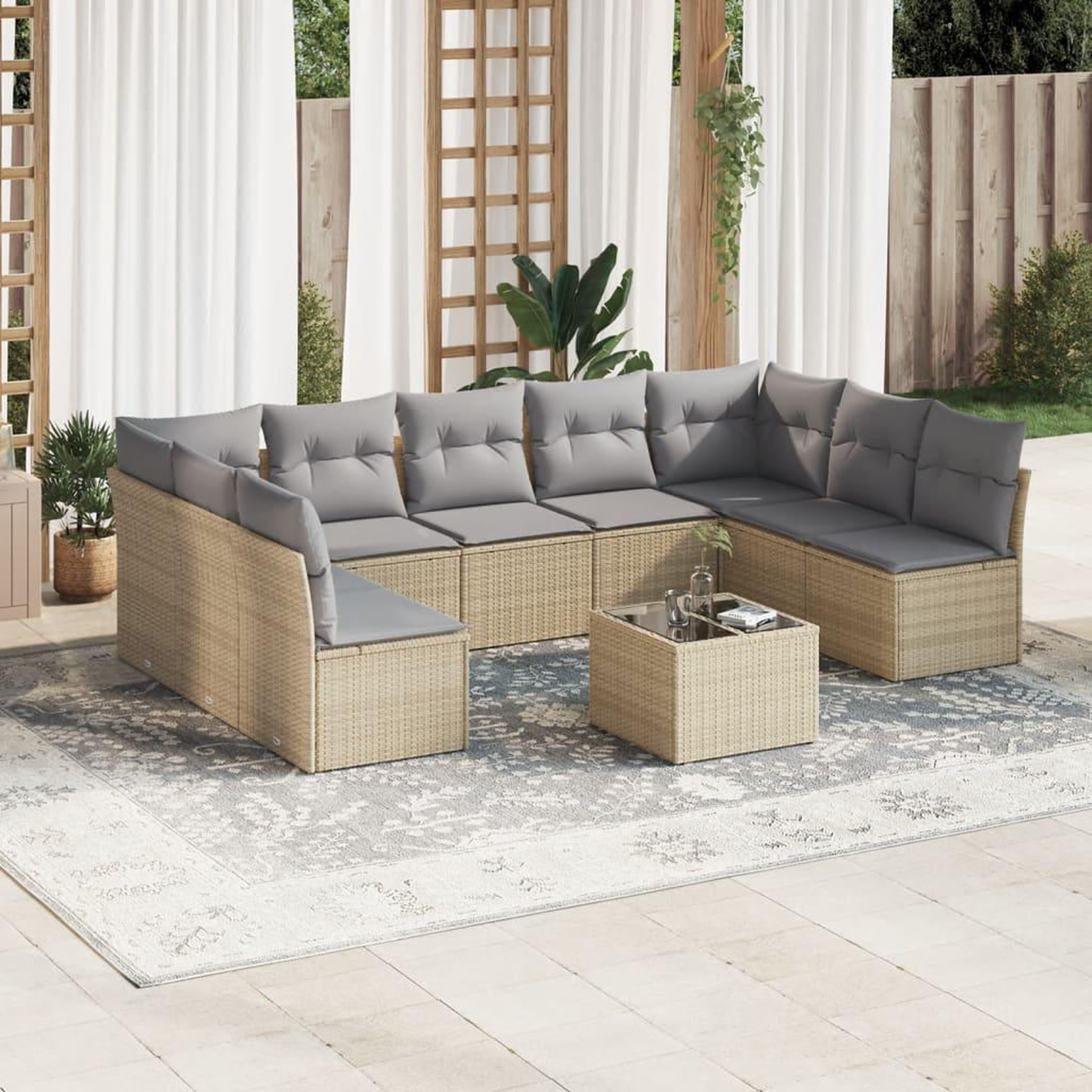 VIDAXL Salon de jardin avec coussins 10 pcs beige resine tressee