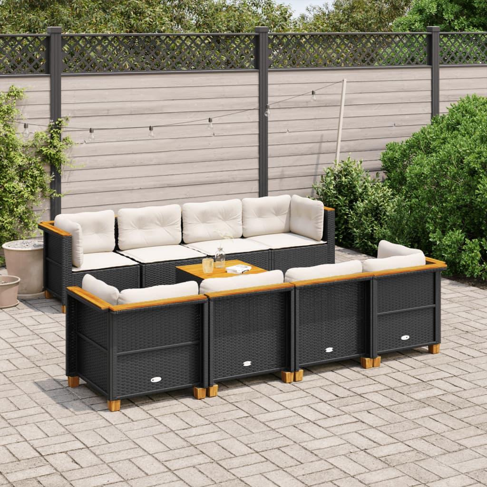 VIDAXL Salon de jardin 9 pcs avec coussins noir resine tressee
