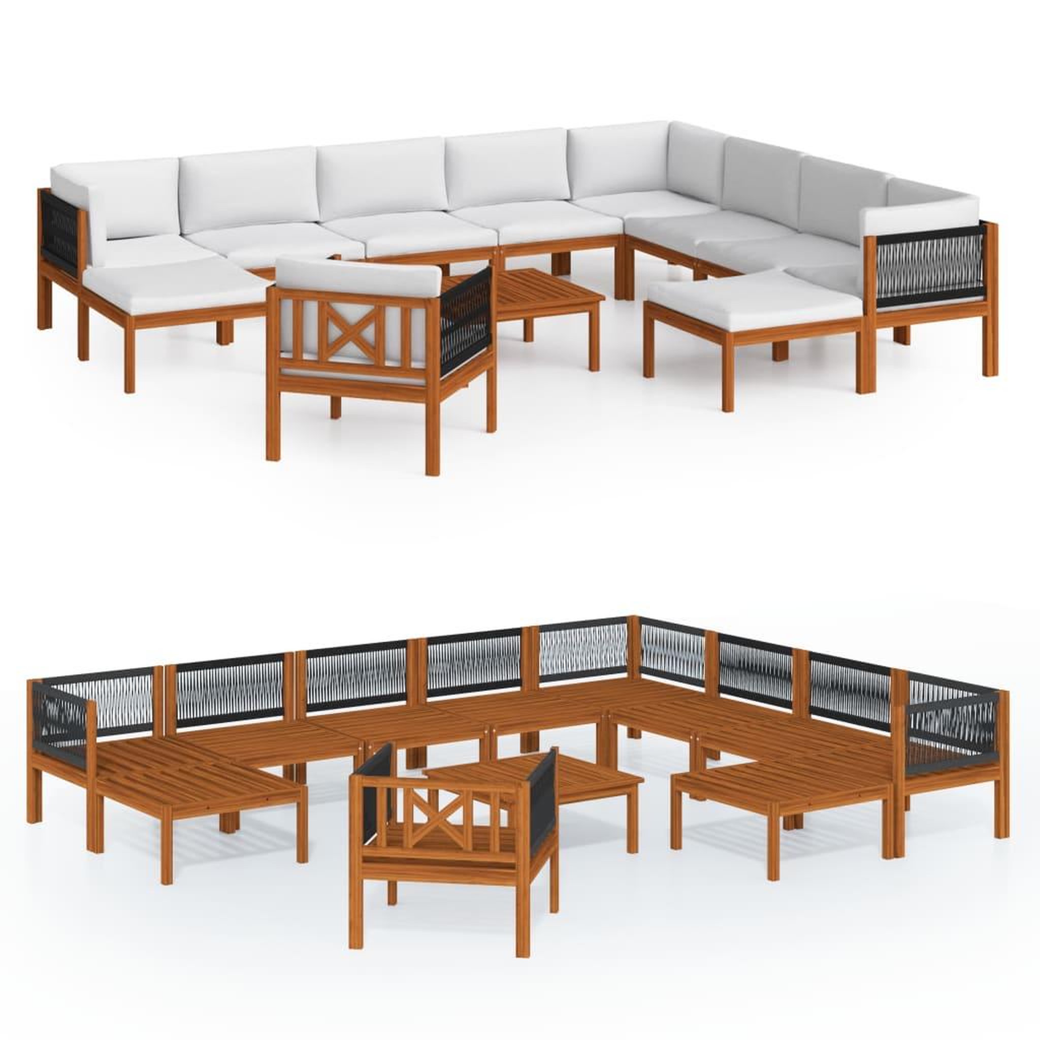 Voir la diapositive 2 : VIDAXL Salon de jardin 12 pcs avec coussins Creme Bois d'acacia solide