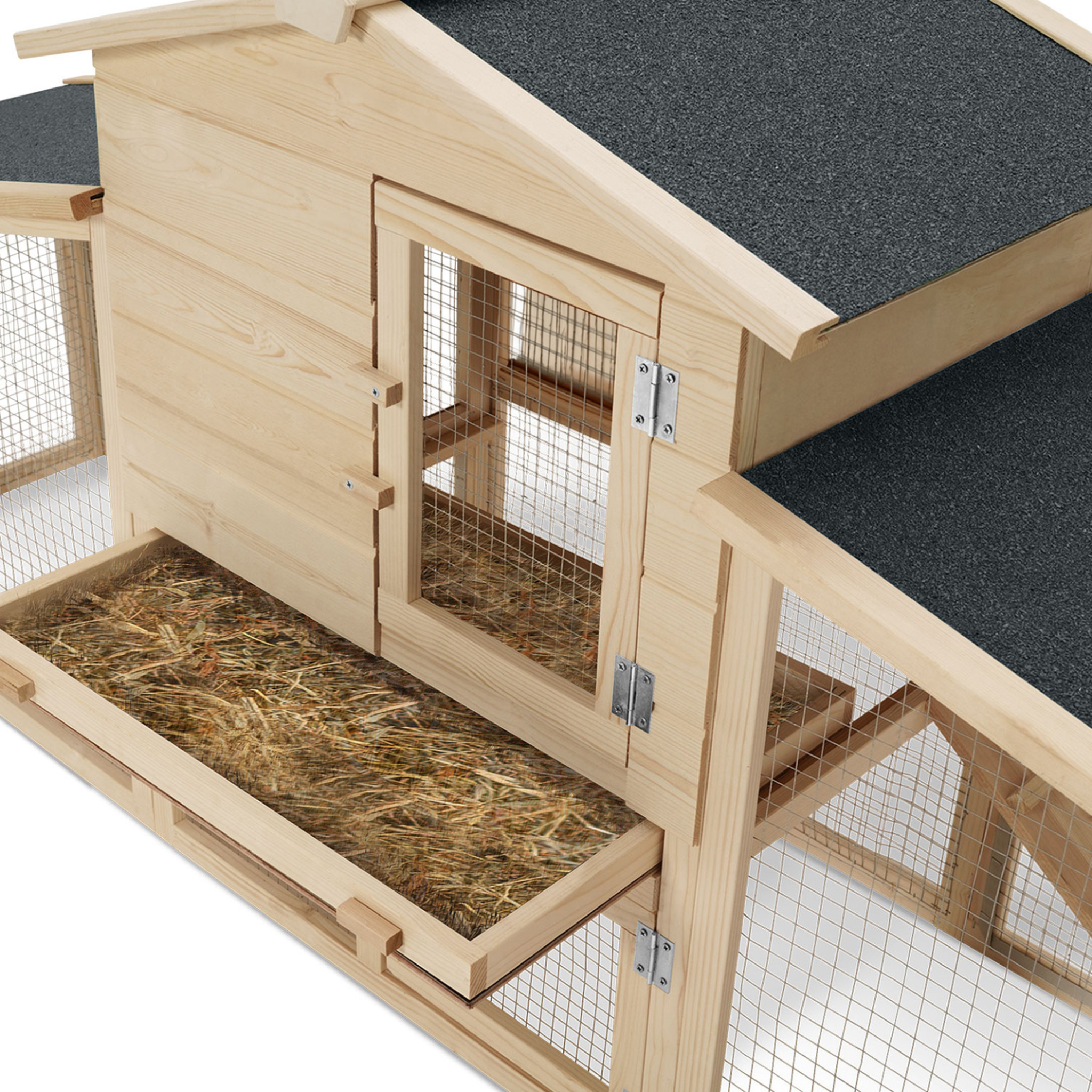 Voir la diapositive 6 : ID MARKET Poulailler clapier en bois xxl avec enclos et tiroir à déjections 2 poules