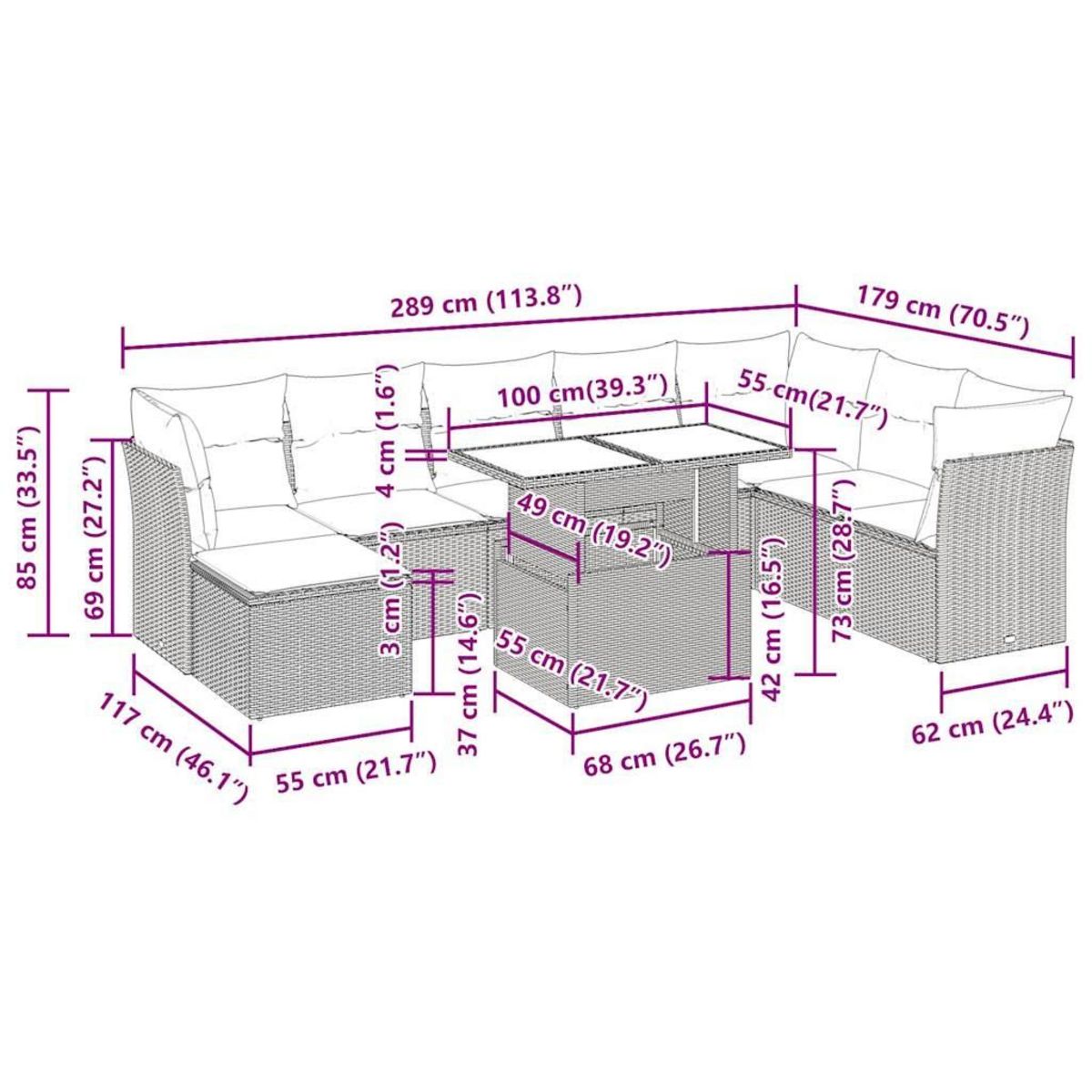 VIDAXL Salon de jardin 9 pcs avec coussins noir resine tressee