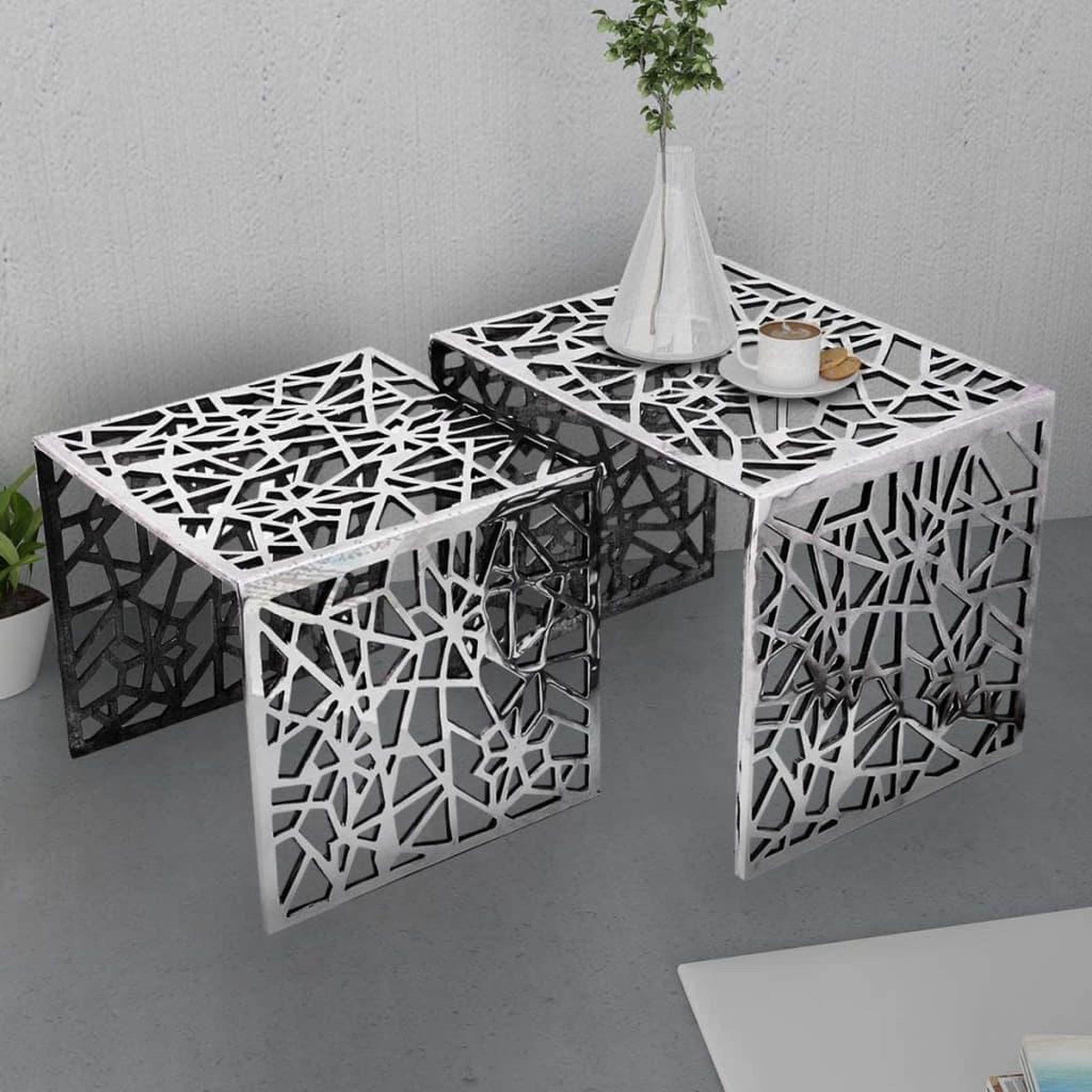 Voir la diapositive 2 : VIDAXL Table auxiliaire carree 2 pieces Aluminium Argente