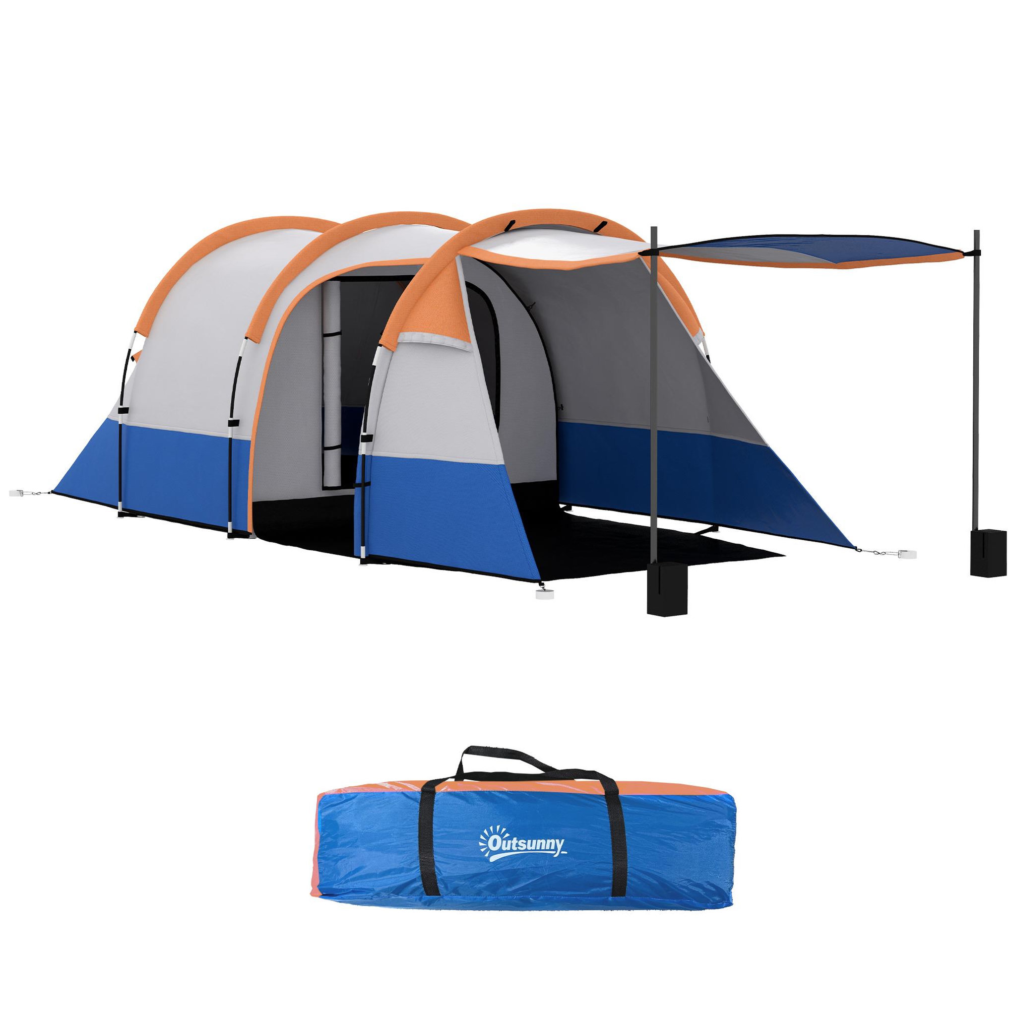 Voir la diapositive 1 : OUTSUNNY Tente de camping 2-3 pers. Porche étanche 2000 mm 3 portes sac de transport orange