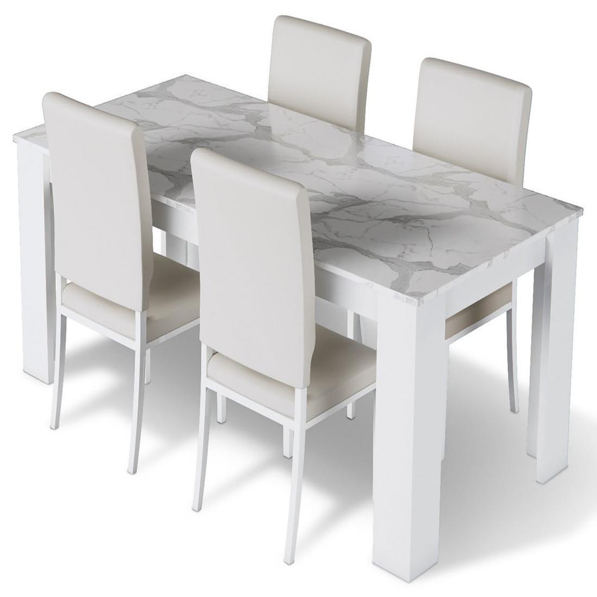 Voir la diapositive 3 : BEST MOBILIER Amaury - table à manger - blanc - plateau effet marbre - 4 à 6 personnes