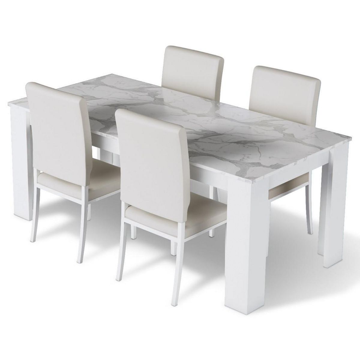 BEST MOBILIER Amaury - table à manger - blanc - plateau effet marbre - 4 à 6 personnes