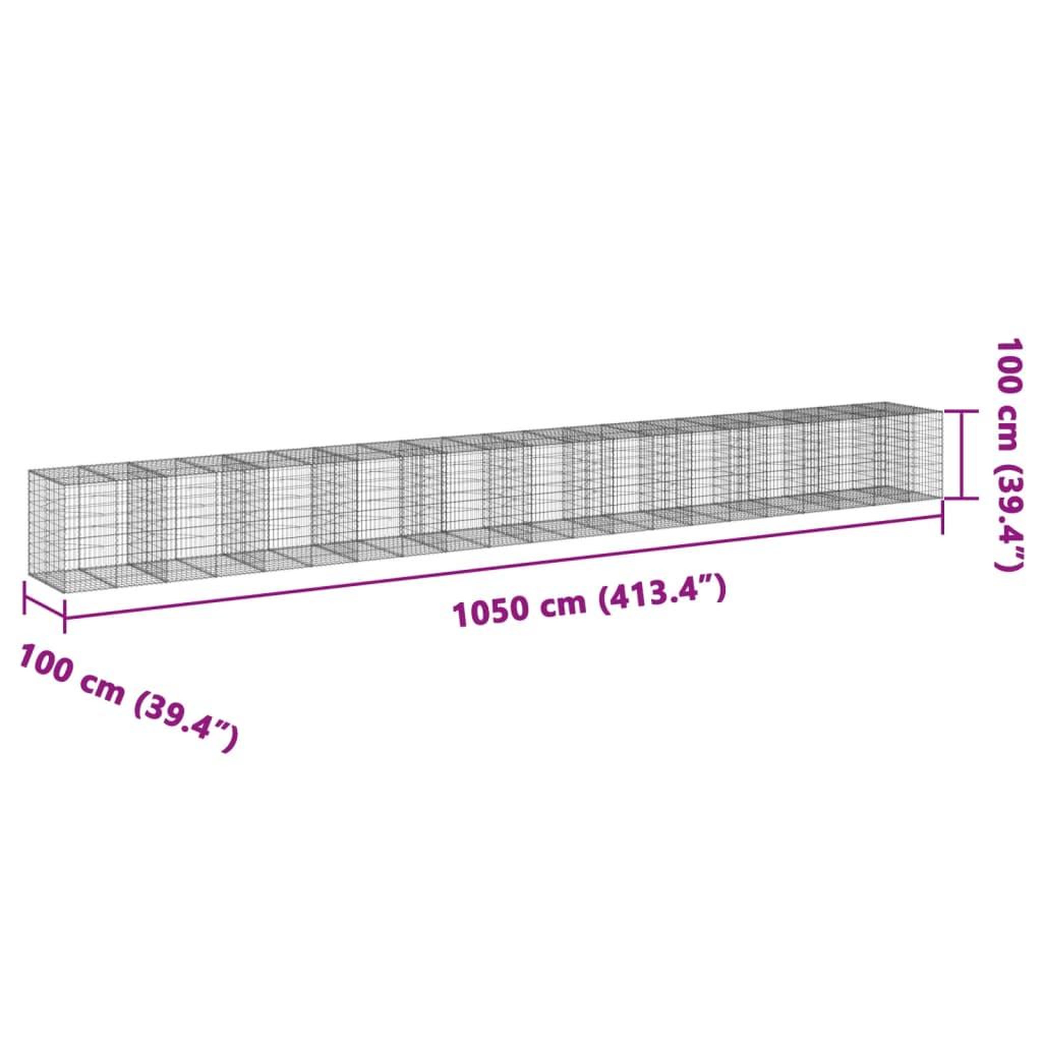 Voir la diapositive 6 : VIDAXL Panier gabion avec couvercle 1050x100x100 cm fer galvanise