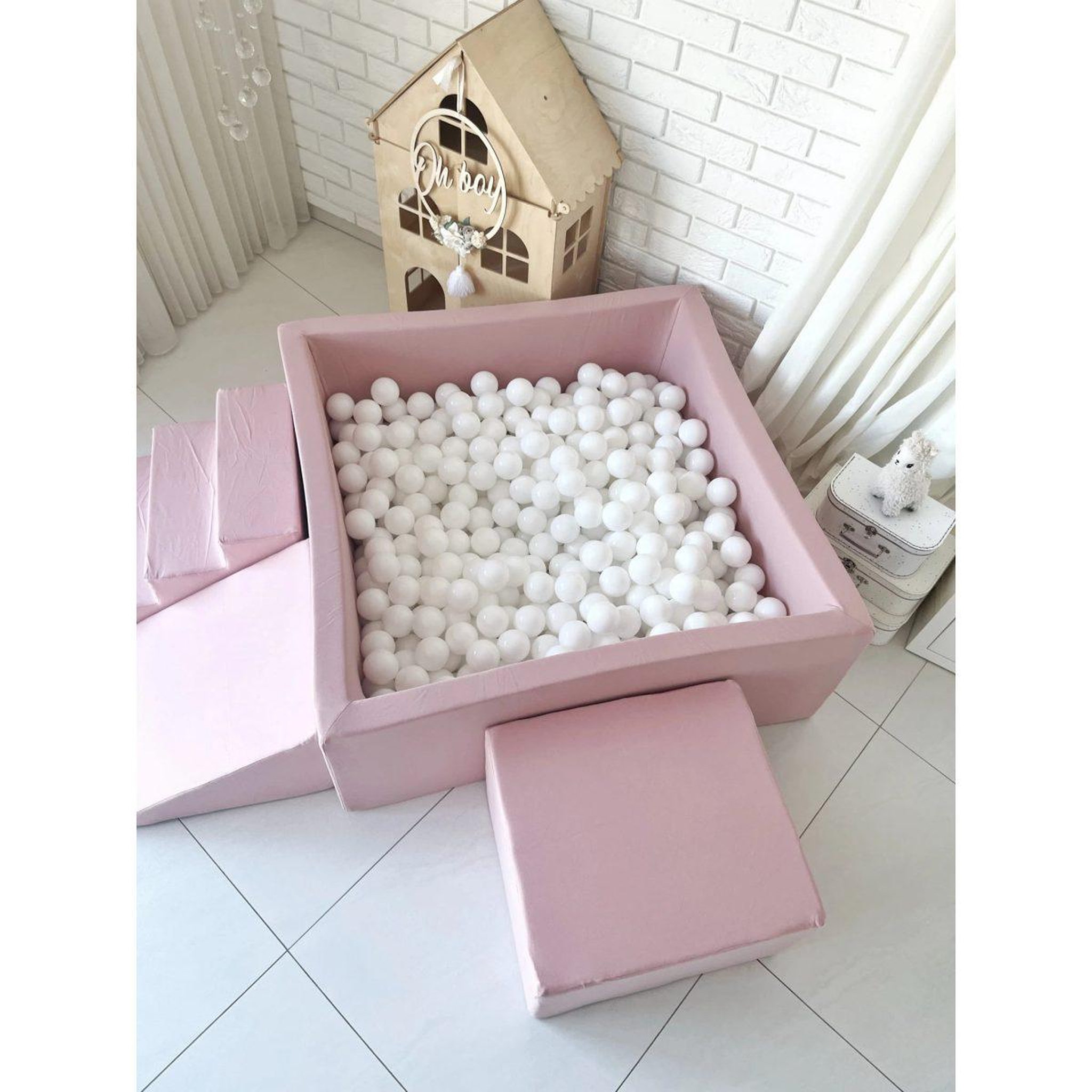Voir la diapositive 4 : MONIO FOR KIDS Piscine à balles carrée 106 x 106 x 40 cm avec modules en mousse avec 400 balles — Powder pink