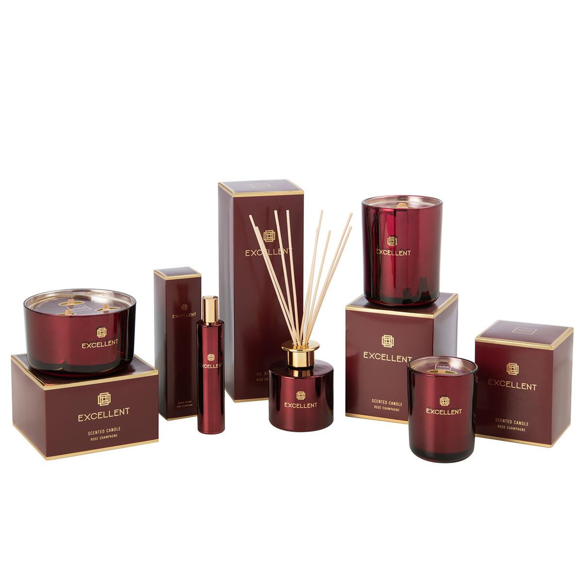 Voir la diapositive 2 : J-LINE Bougie parfumée  excellent  14cm rose champagne rouge