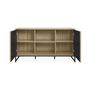 Voir la diapositive 6 : SWEEEK Buffet style contemporain avec 2 portes effet bois rainuré ouverture par pression. buffet bas. piètement en métal noir  L140cm