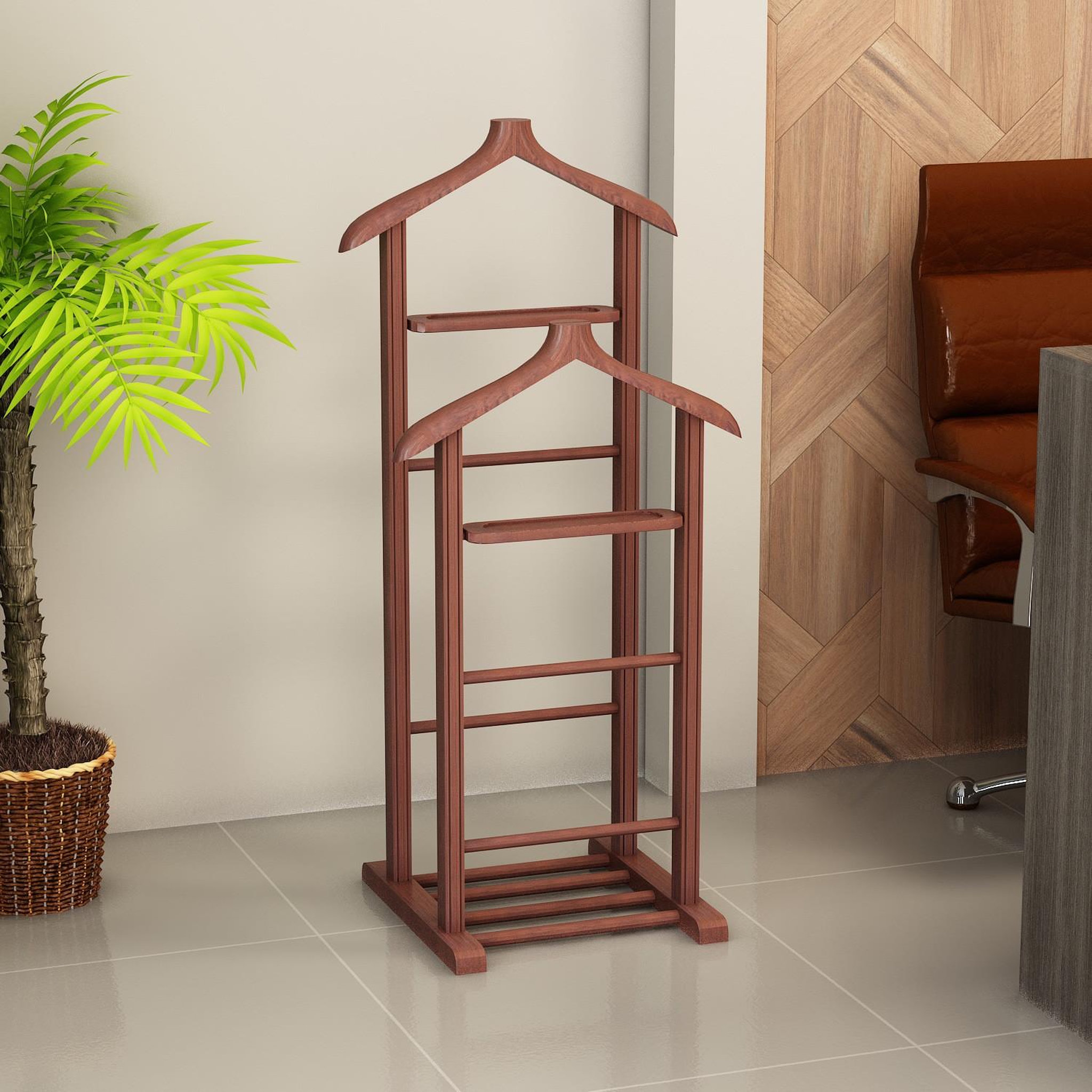 Voir la diapositive 2 : Habitat et Jardin Portant à vêtement en bois  beta  - 33 x 46 x 120 cm - marron