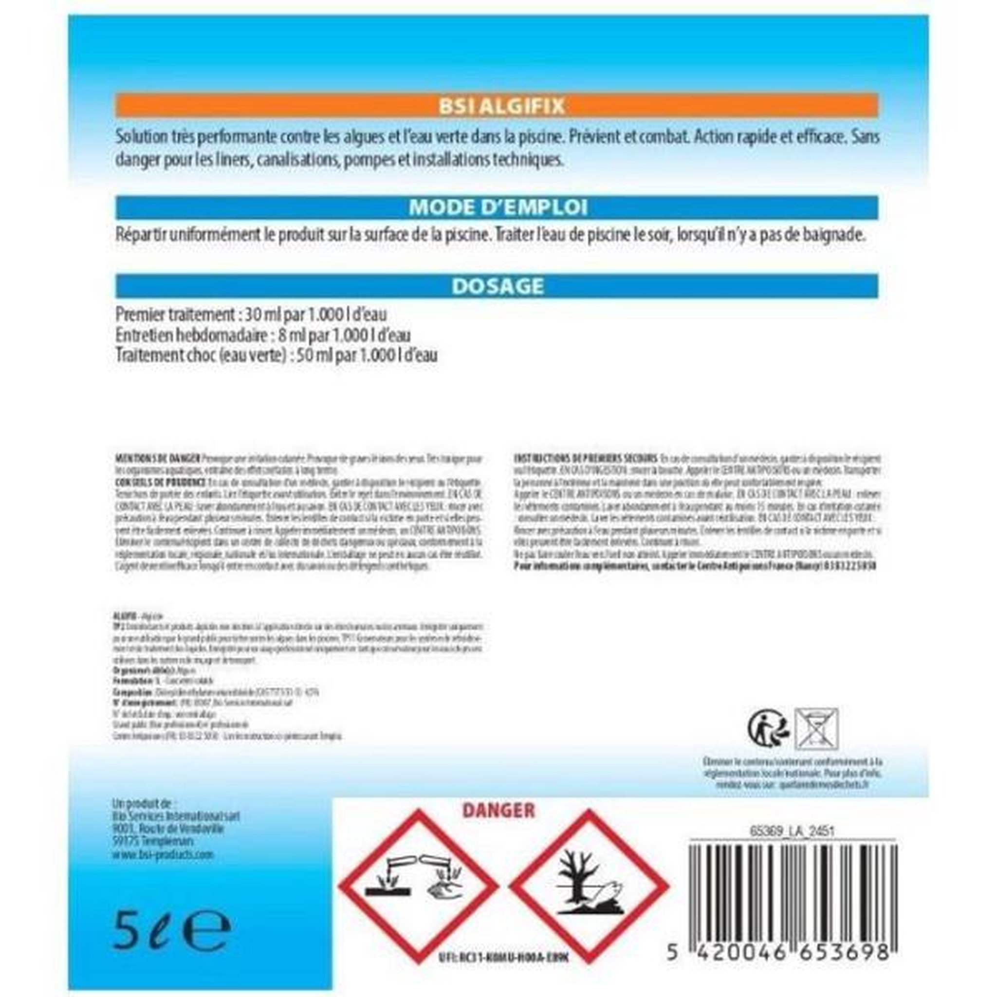Voir la diapositive 3 : Bsi Anti-algues piscine - bsi - algifix - 5 l - liquide - eau claire - prévention algues