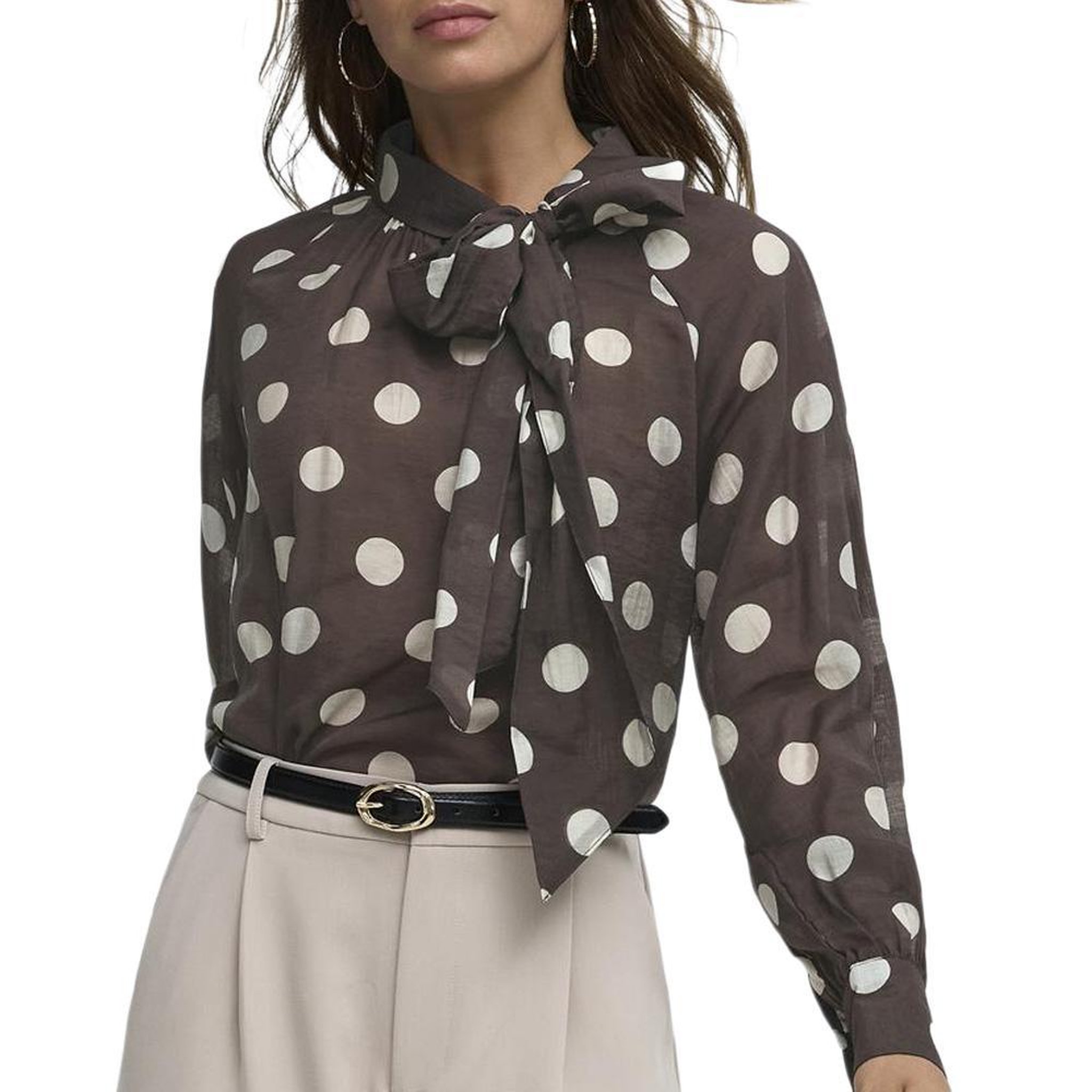 Voir la diapositive 2 : JACQUELINE DE YONG Blouse à pois marron femme jdy fay