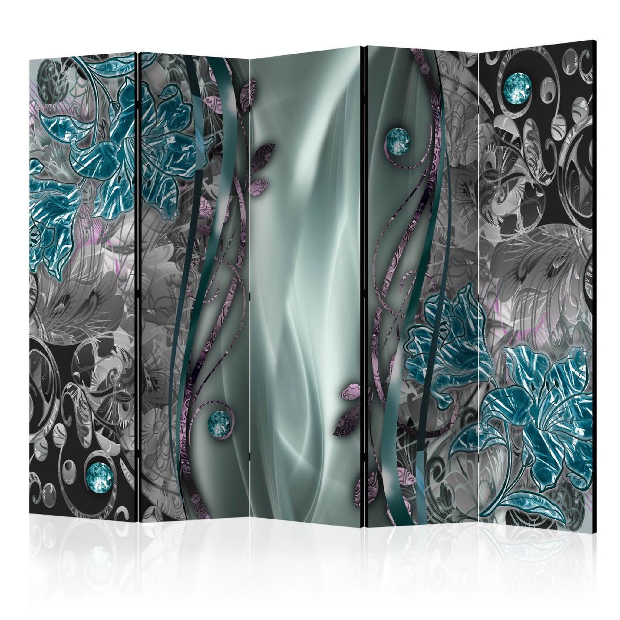 Paris Prix Paravent 5 volets  floral curtain turquoise  172x225cm