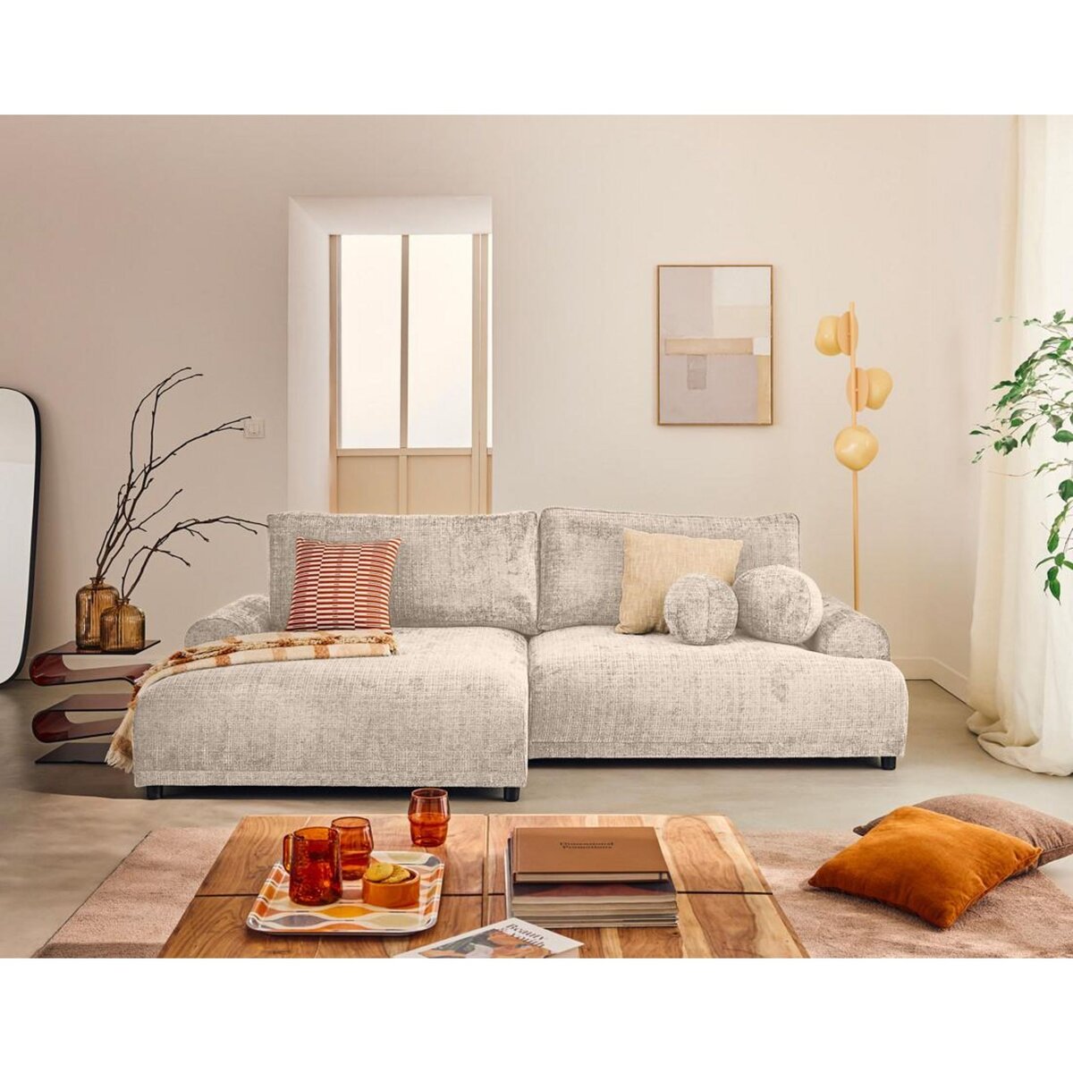 LISA DESIGN Nelly - canapé d'angle gauche 4 places convertible avec coffre en velours texturé