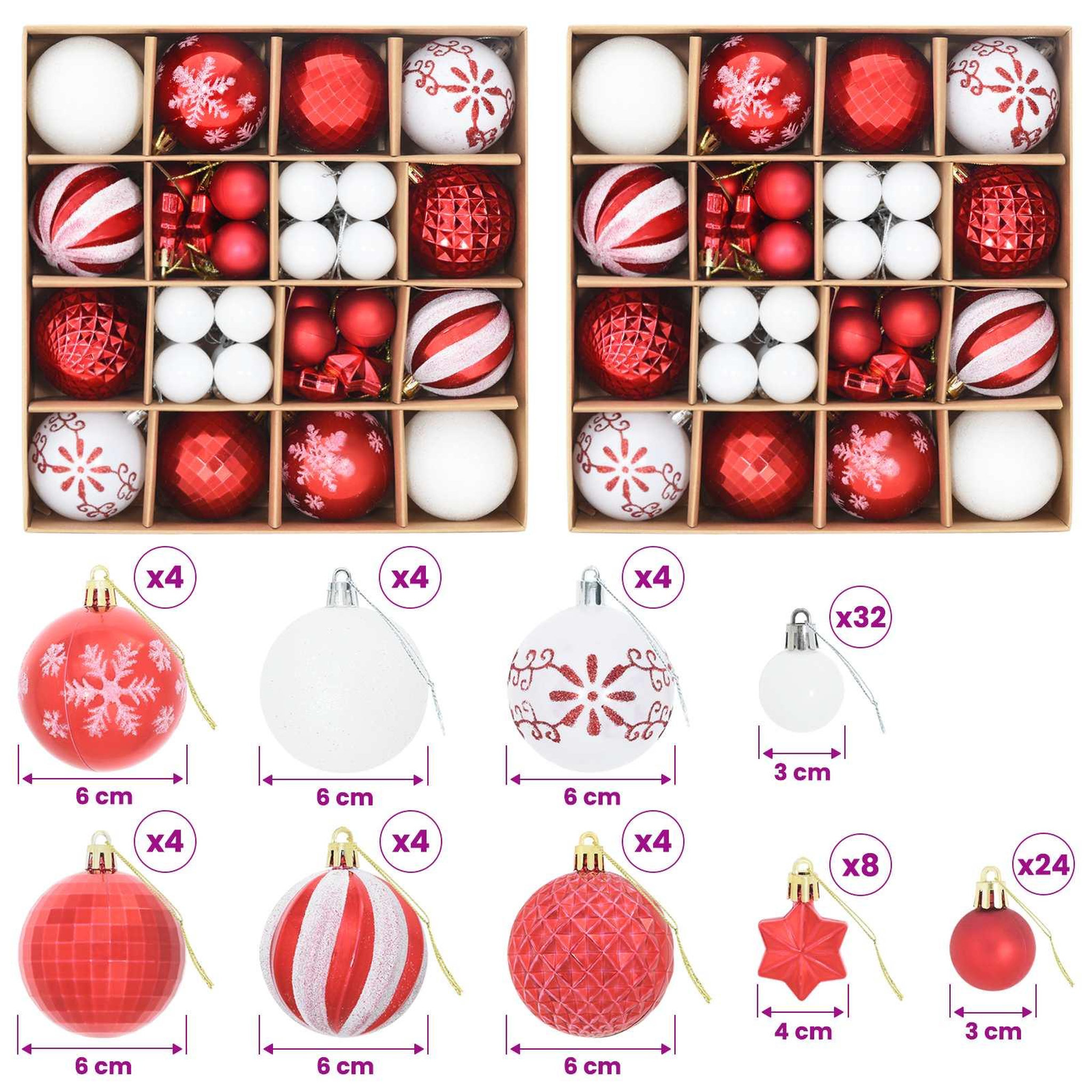 Voir la diapositive 3 : VIDAXL Ensemble de boules de Noël 88 pc Rouge et Blanc Diam. 6 cm