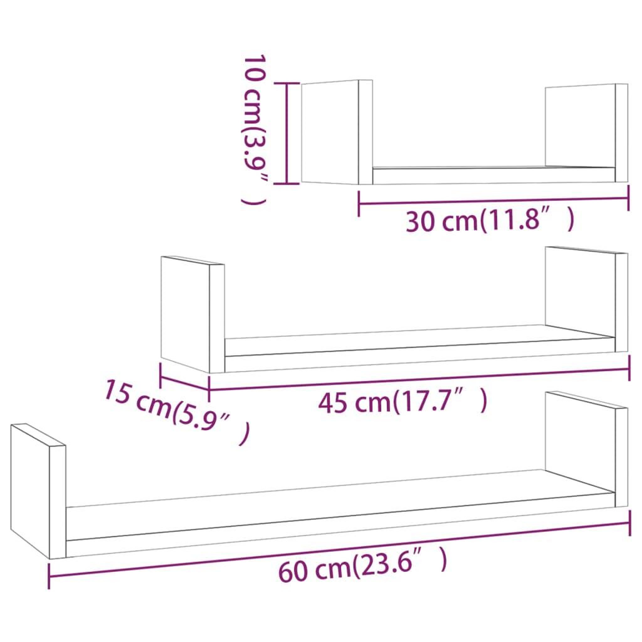 Voir la diapositive 6 : VIDAXL Etageres murales d'affichage 3pcs Sonoma gris Bois d'ingenierie