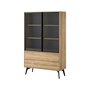 Voir la diapositive 3 : BEST MOBILIER Larry - vitrine - 2 portes et 2 tiroirs - effet bois et métal noir - 144 cm
